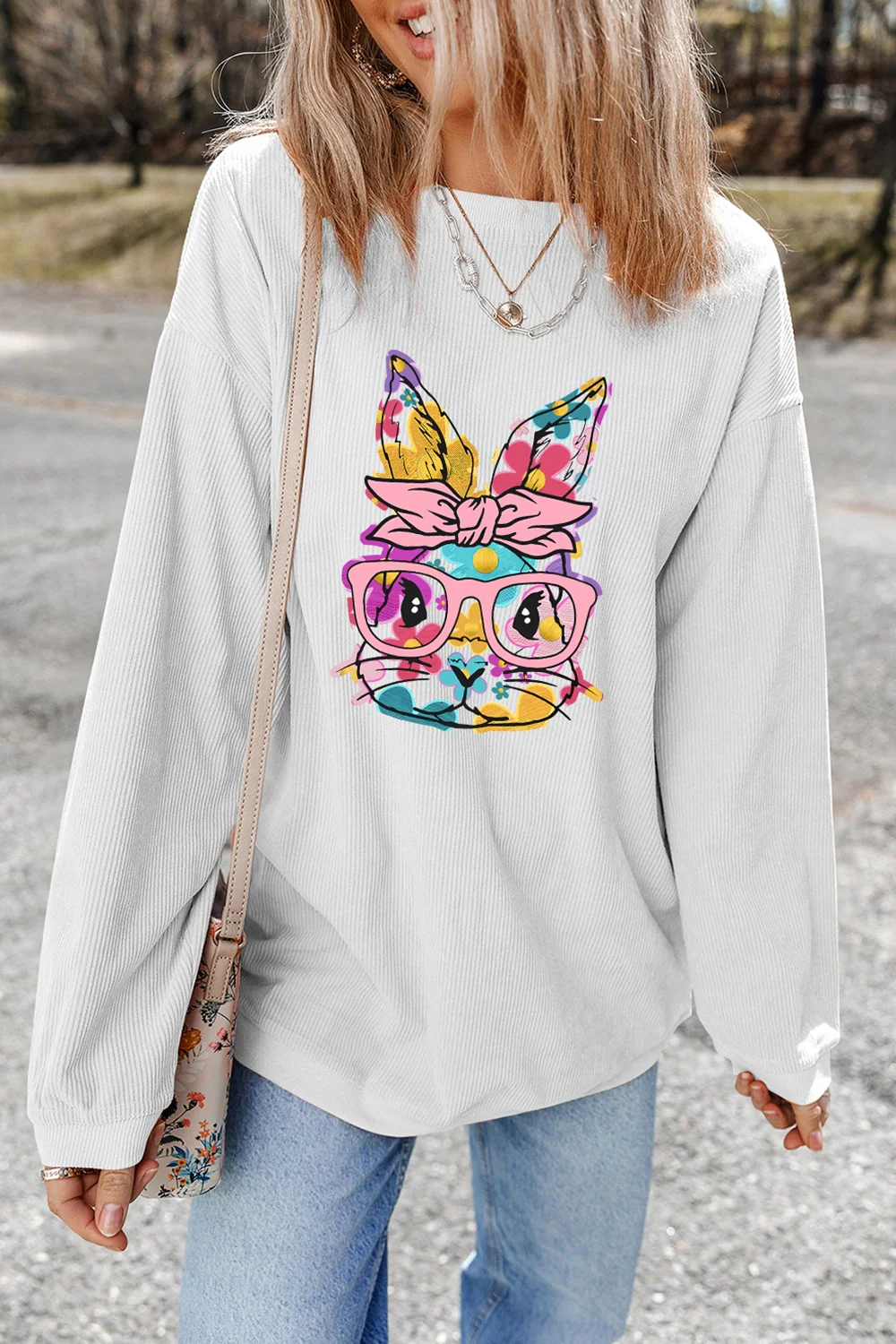 Bunny Graphic Round Neck Sweatshirt - Image 4