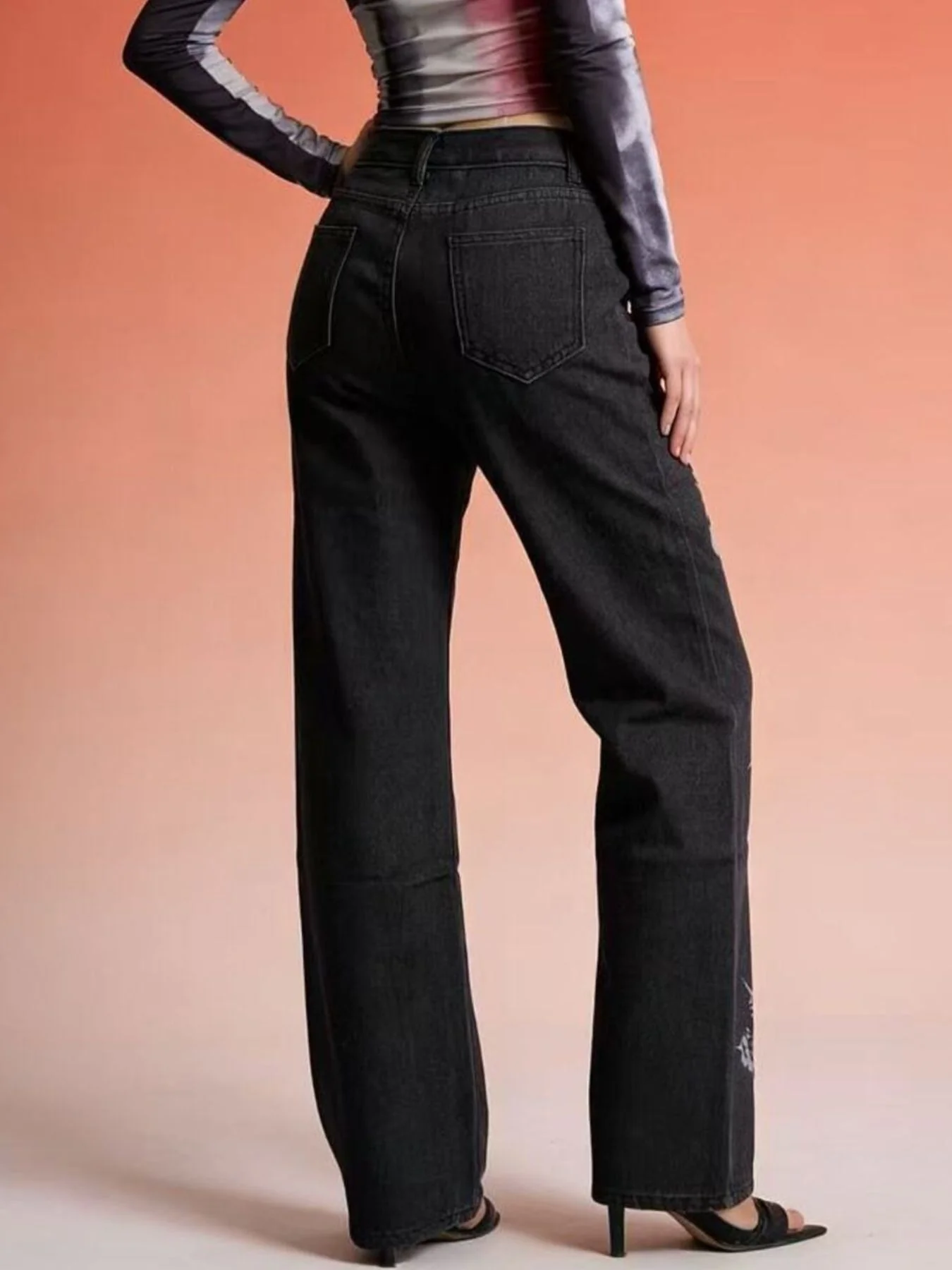 Butterfly Print High-Waisted Wide Leg Jeans - Image 4