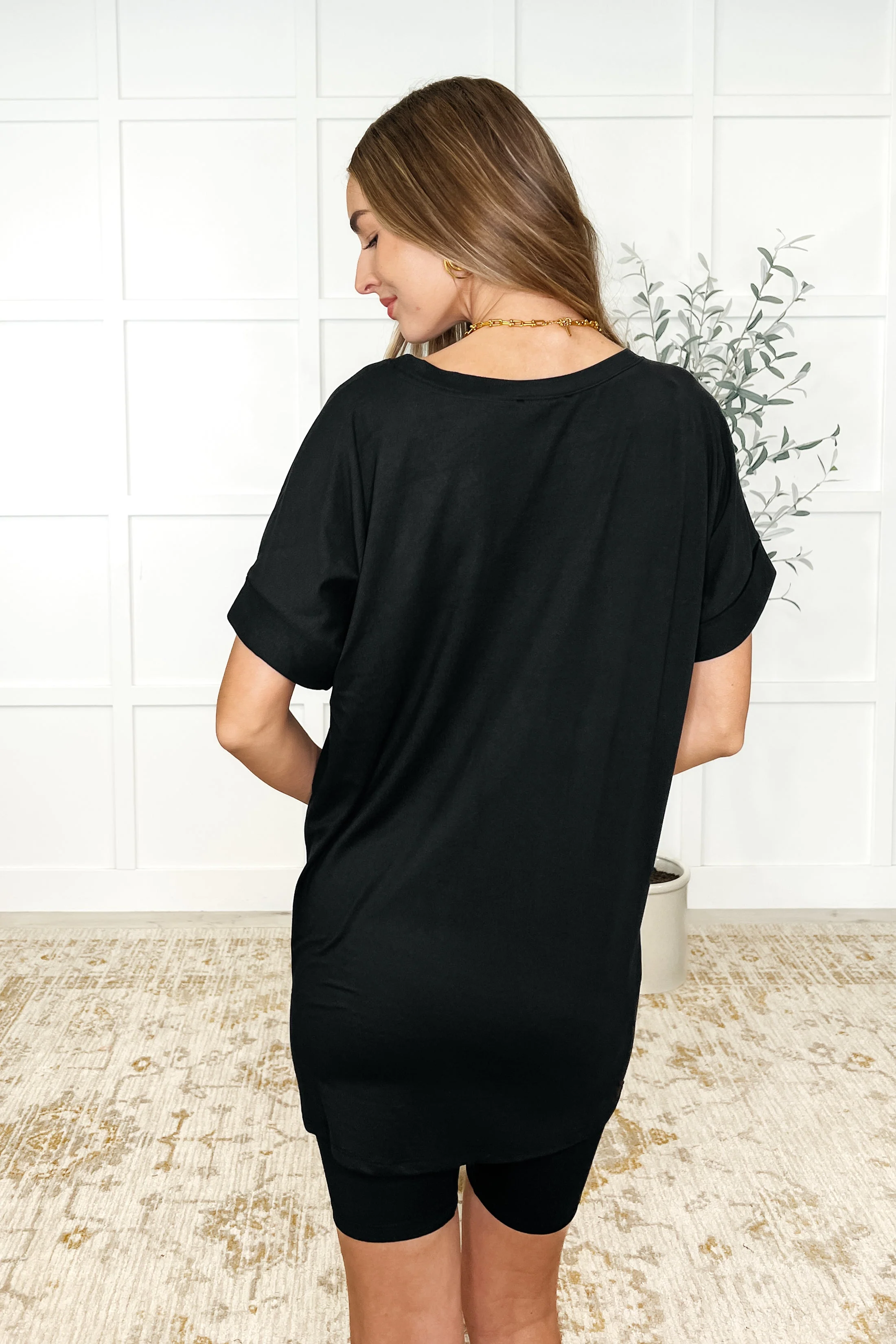 Buttery Soft V-Neck Bike Short Set in Black - Image 4