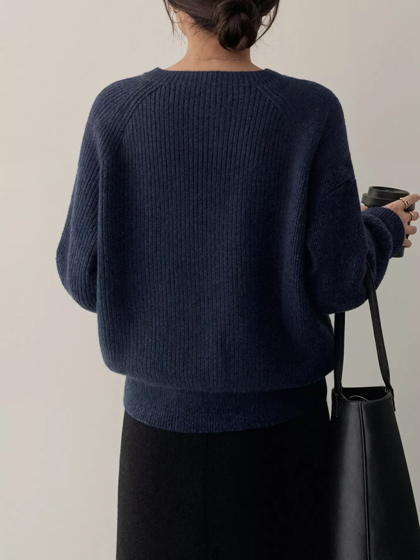 Button-Decorated Round Neck Sweater - Image 2
