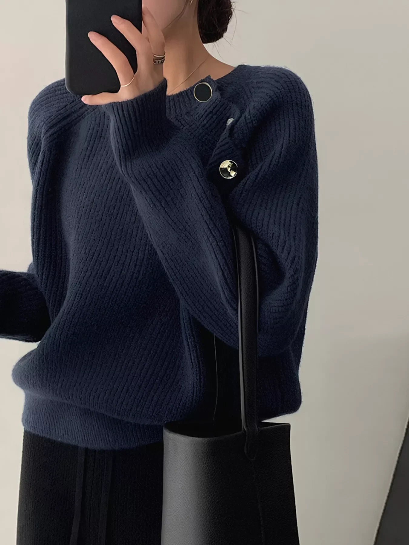 Button-Decorated Round Neck Sweater - Image 3