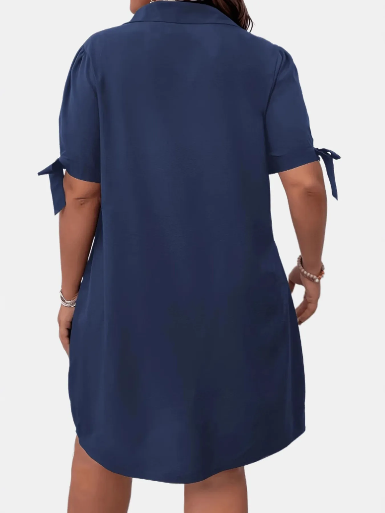 Button Detail Shift Dress with Tie Sleeves - Image 2