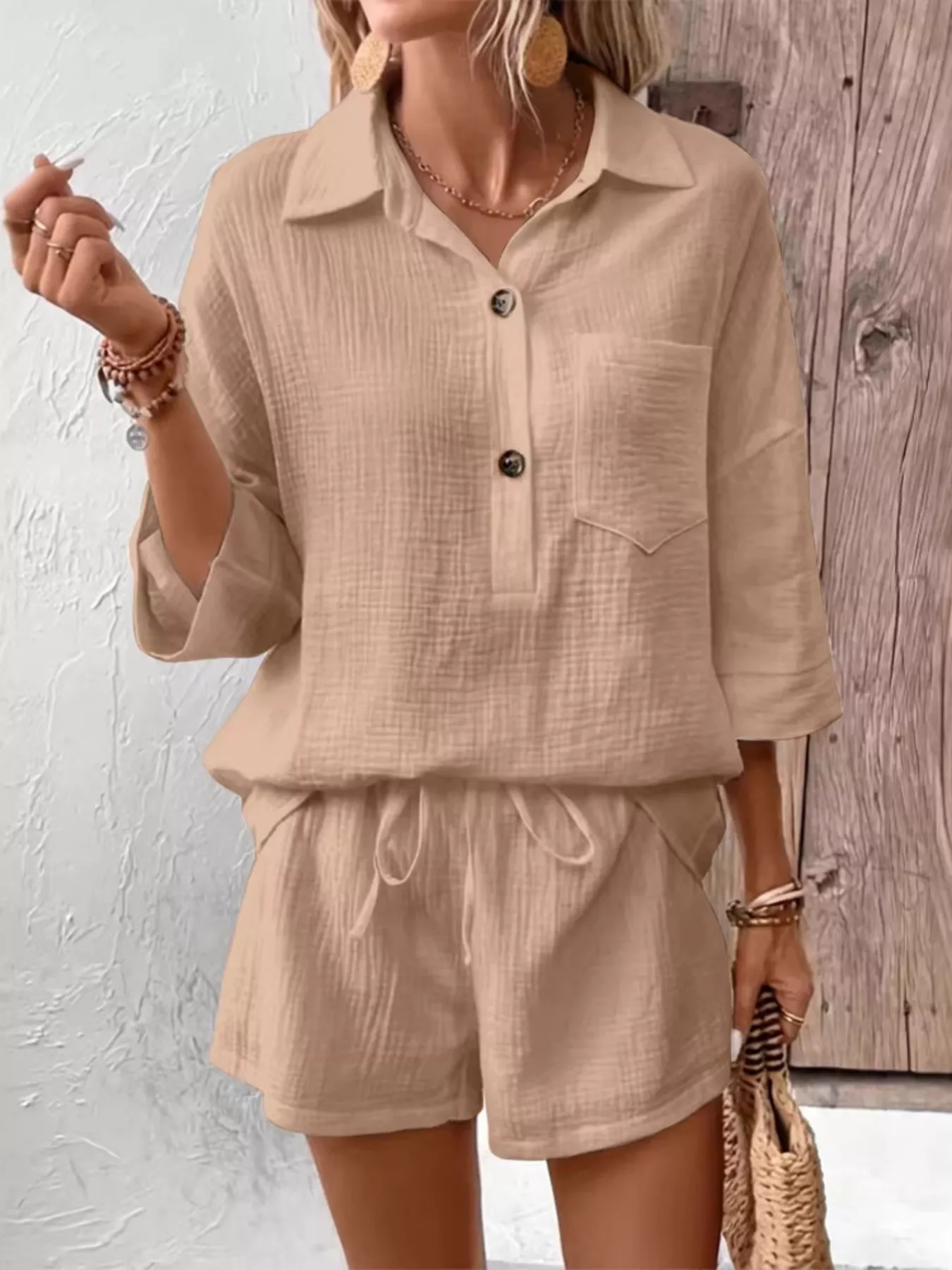 Button Detail Top and Shorts Set - Image 6