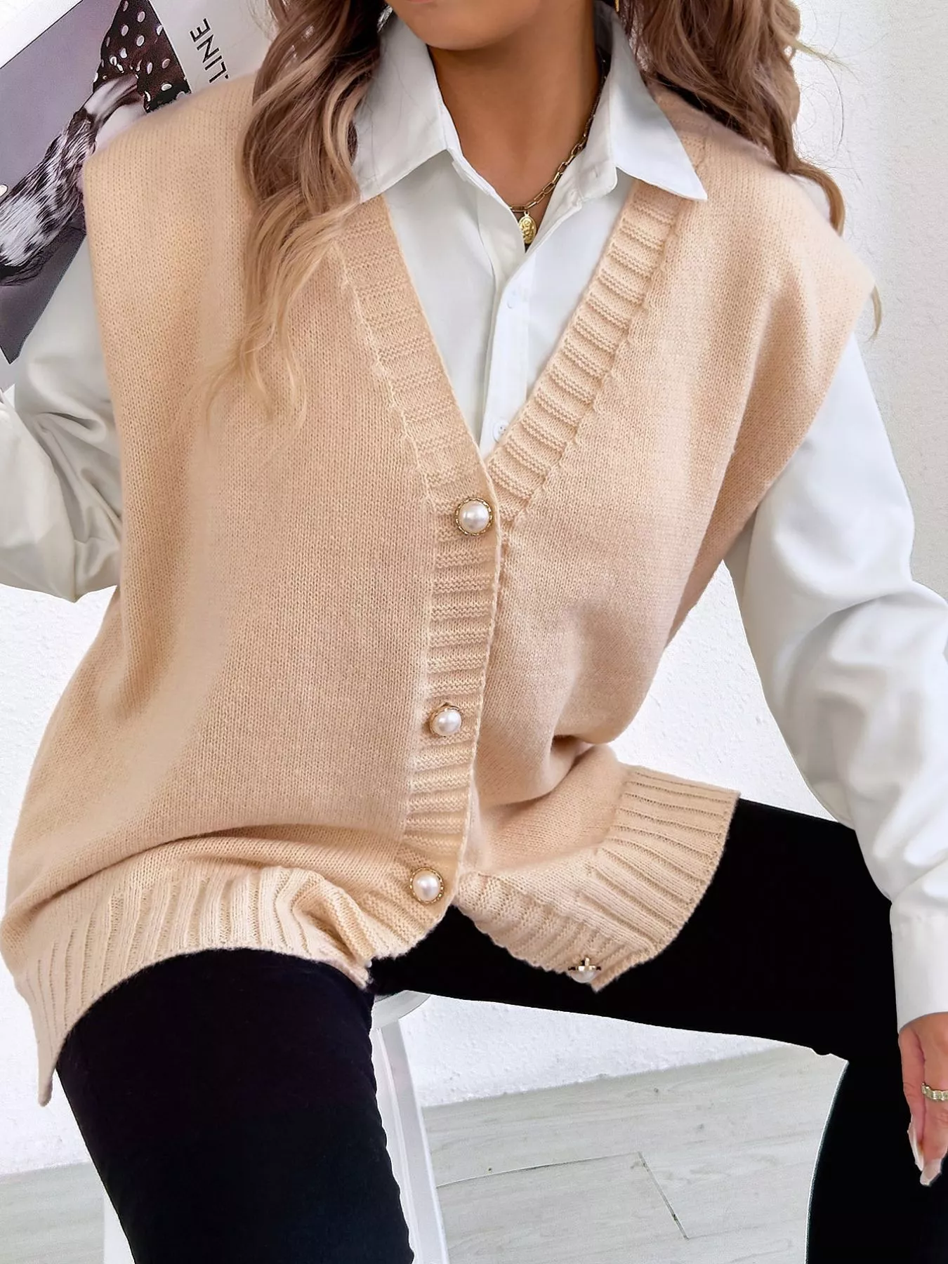 Button-Down Button Up Sweater Vest - Image 2