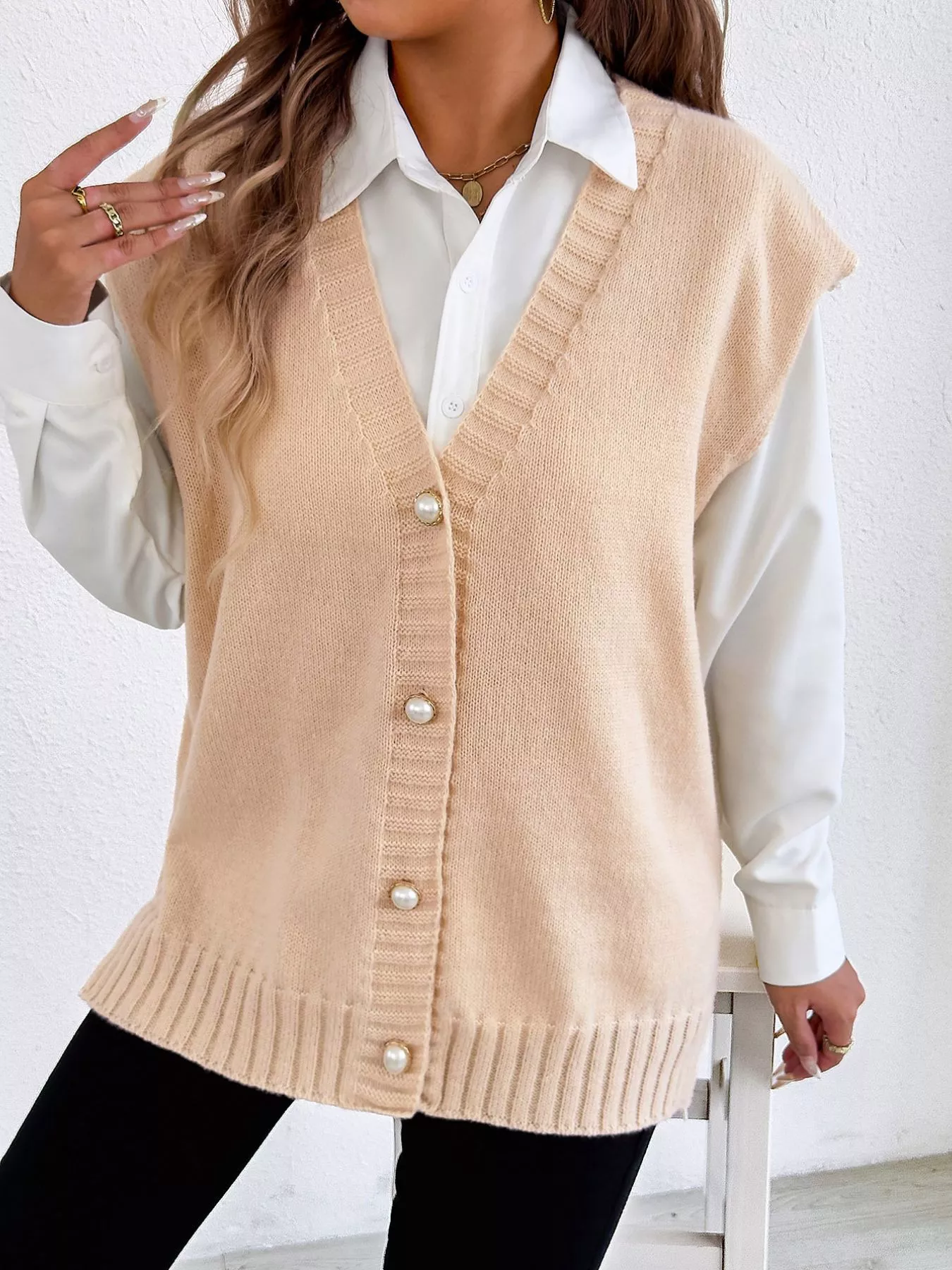 Button-Down Button Up Sweater Vest - Image 3
