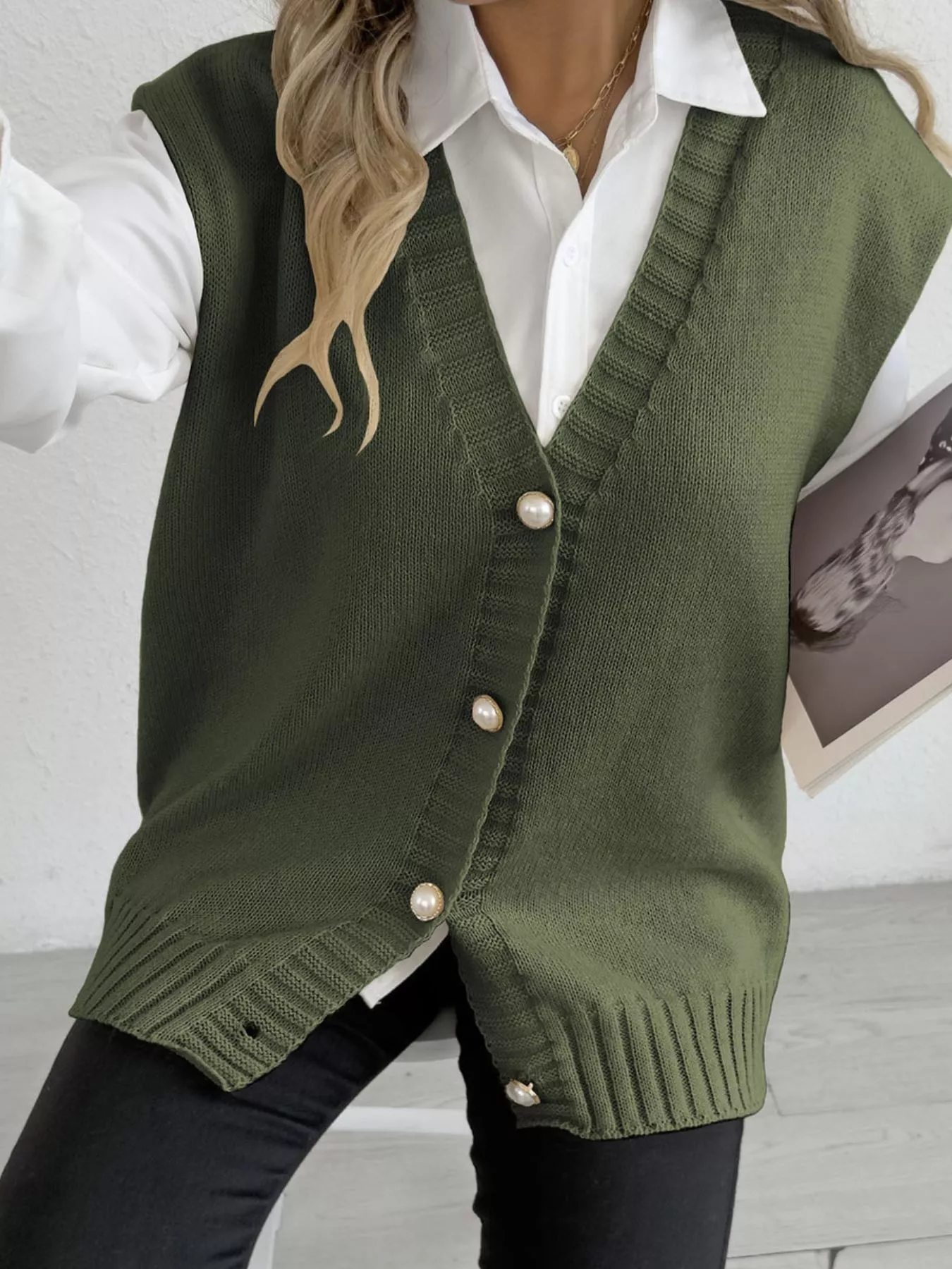 Button-Down Button Up Sweater Vest - Image 8