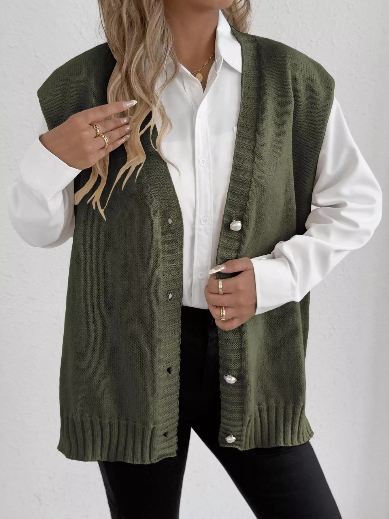 Button-Down Button Up Sweater Vest - Image 9