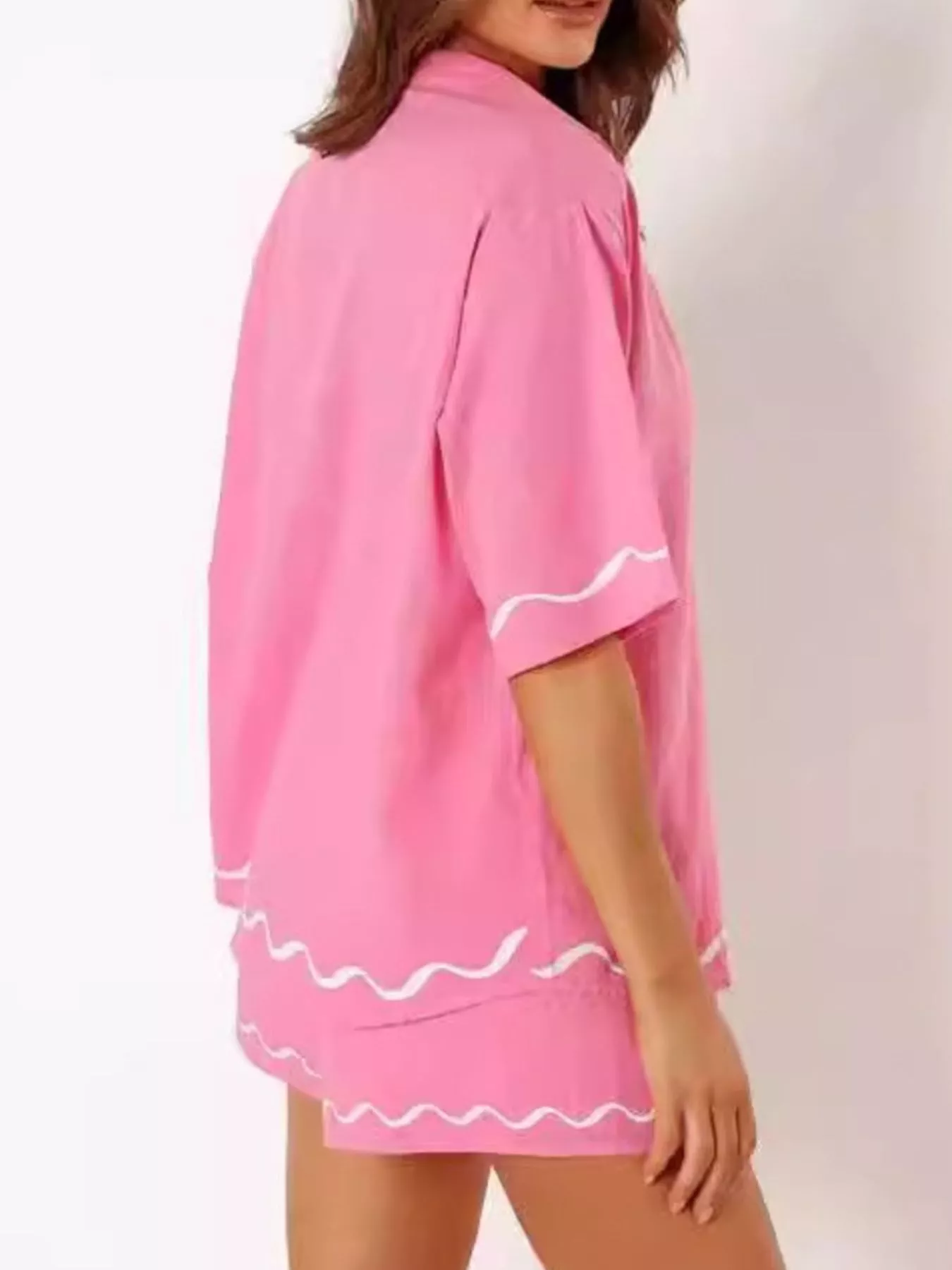 Button Down Contrast Trim Shirt and Shorts Set - Image 4