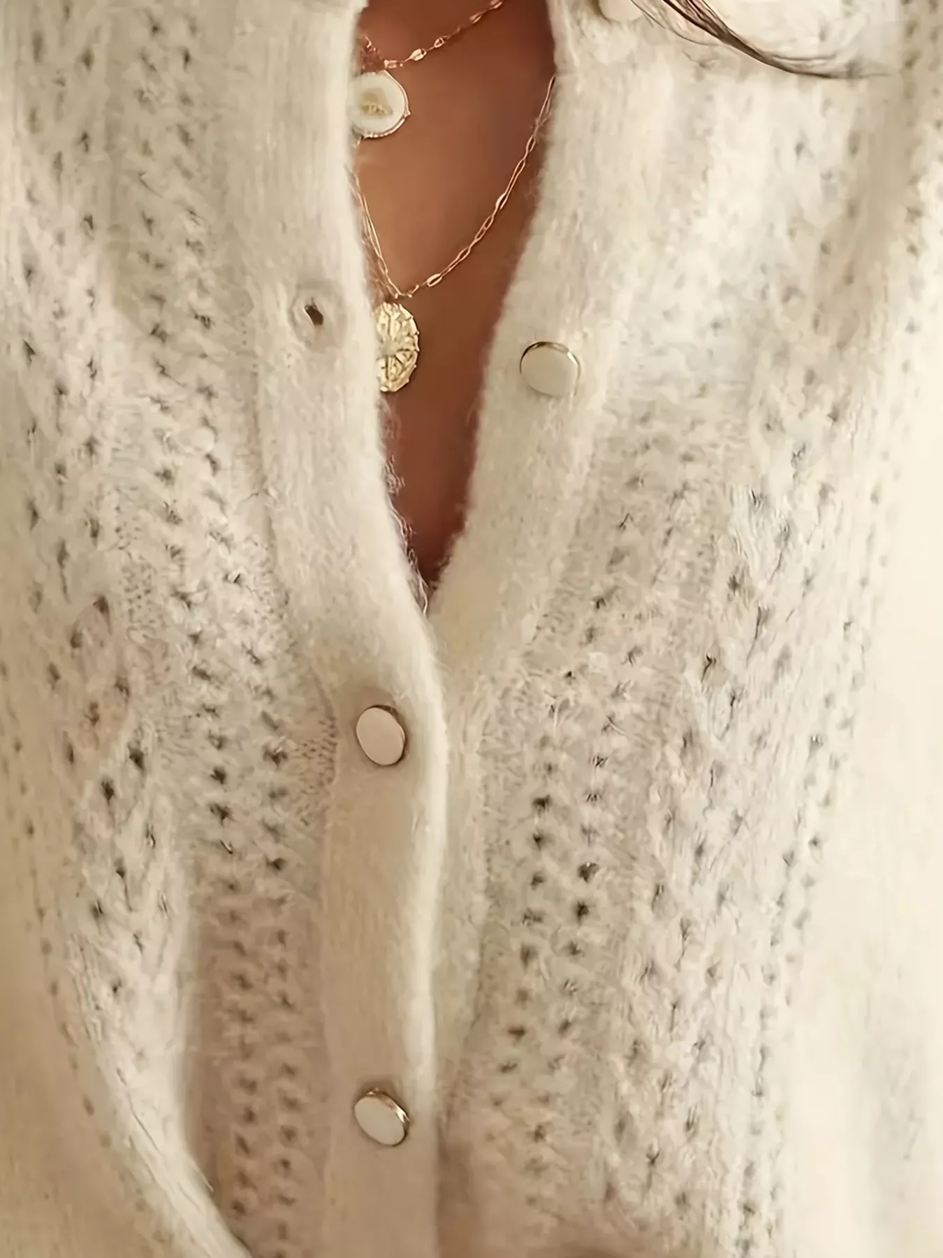 Button-Down Eyelet Long Sleeve Cardigan - Image 2