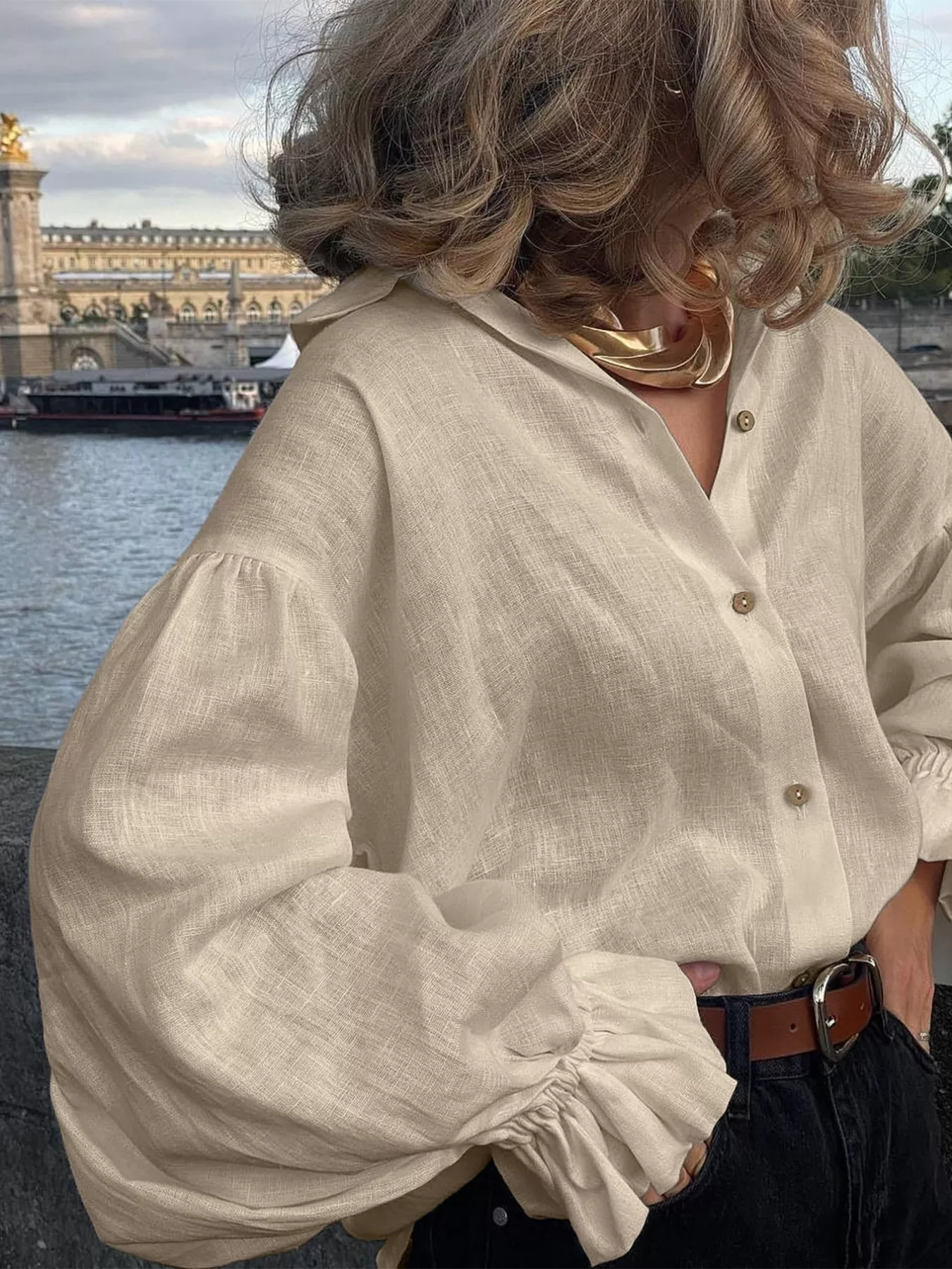 Button-Down Flounce Sleeve Shirt - Image 3