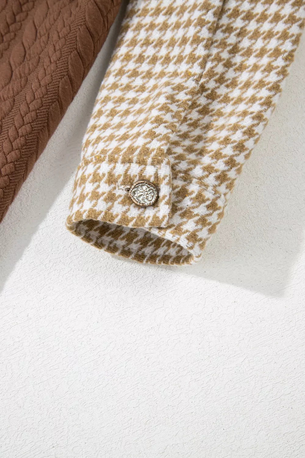 Button Down  Houndstooth Color Block Shacket - Image 9