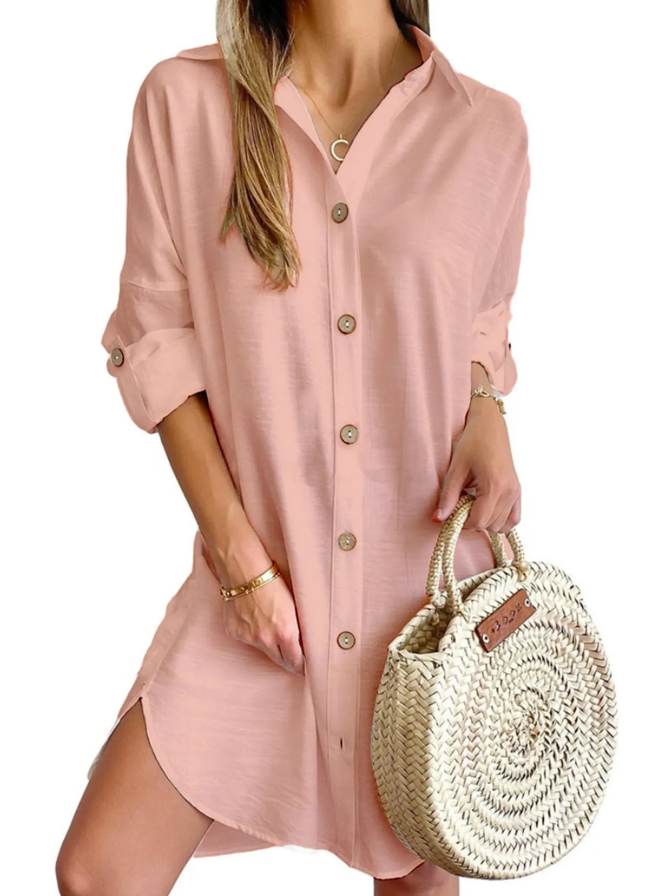 Button Down Long Sleeve Shirt Dress - Image 16