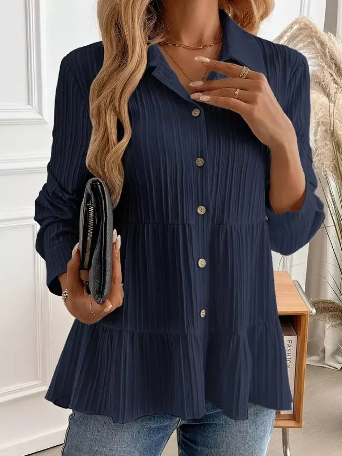 Button-Down Long Sleeve Tiered Shirt - Image 11