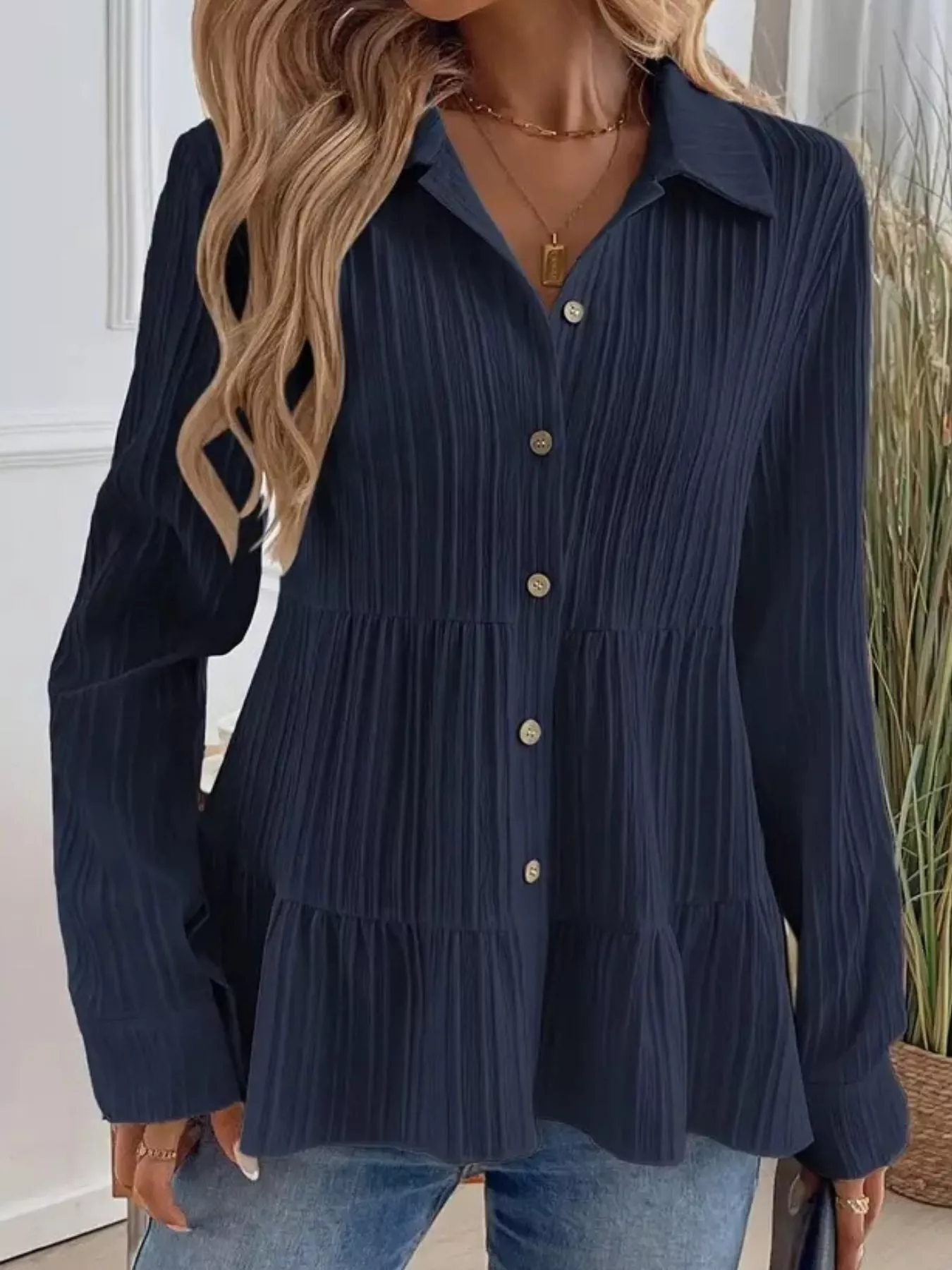 Button-Down Long Sleeve Tiered Shirt - Image 13