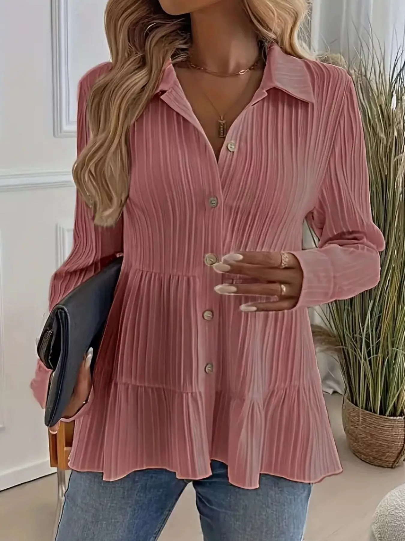 Button-Down Long Sleeve Tiered Shirt - Image 26