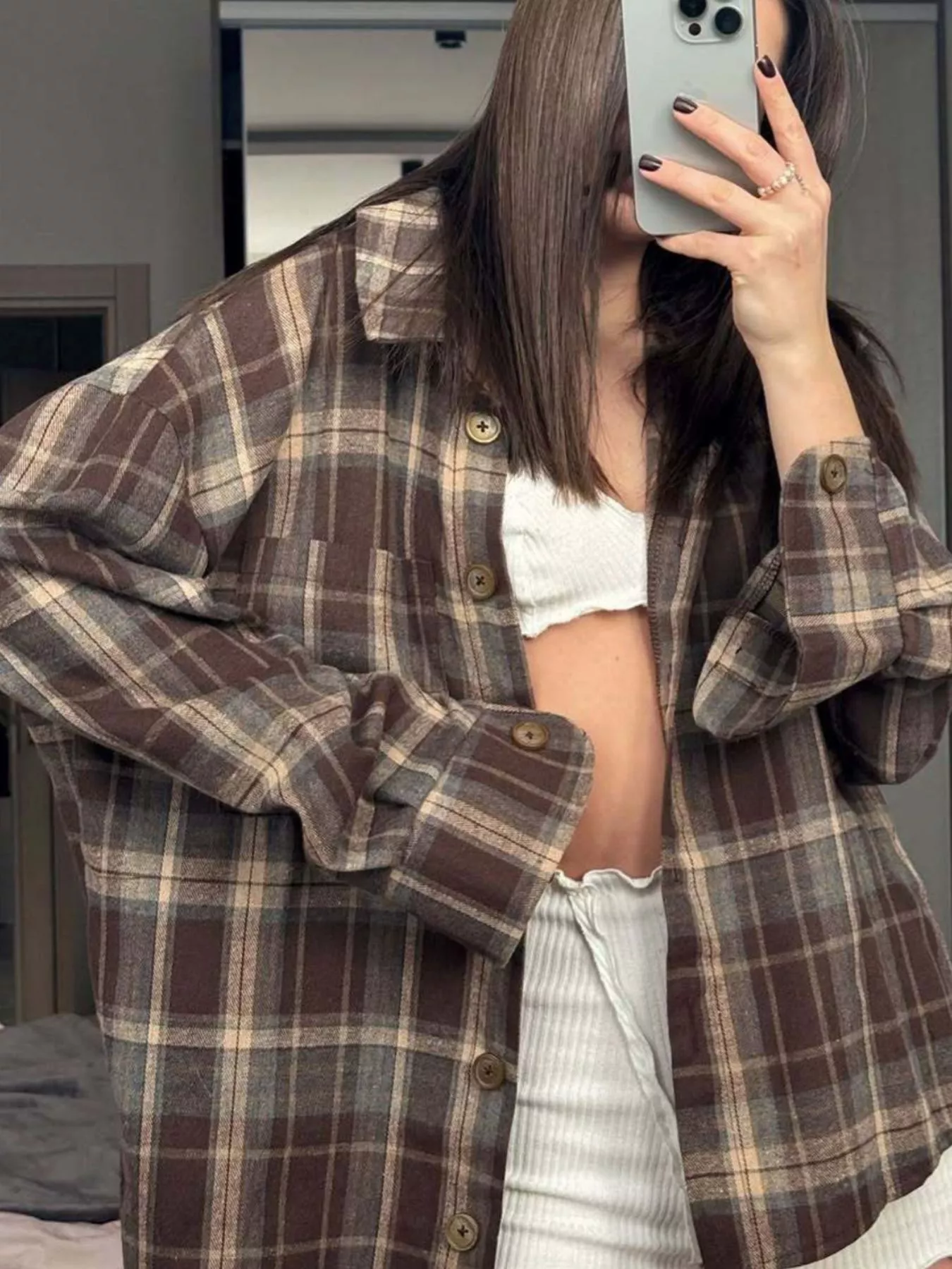 Button Down Oversized Plaid Shirt - Image 3