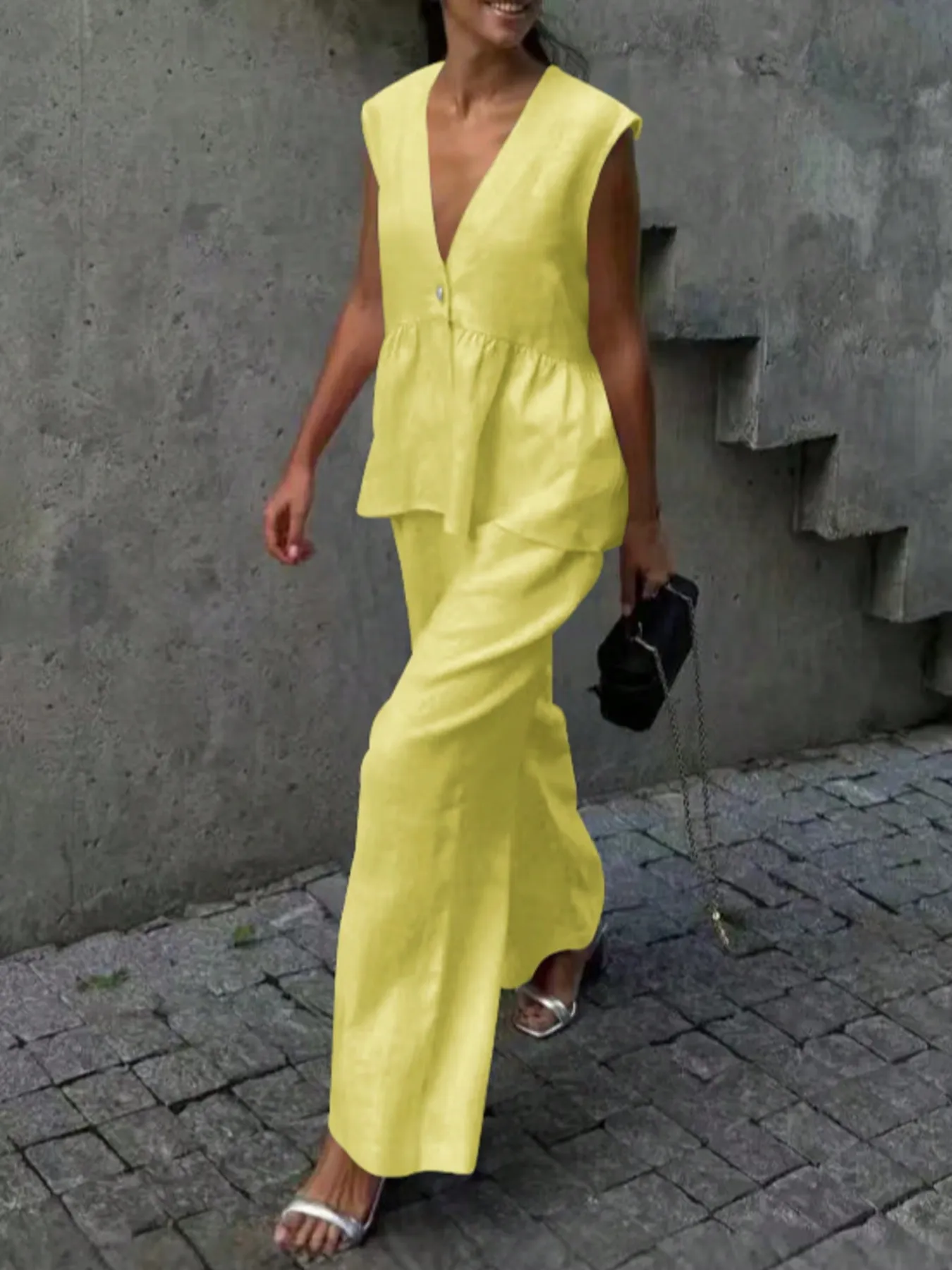Button Down Peplum Vest and Pants Set - Image 11