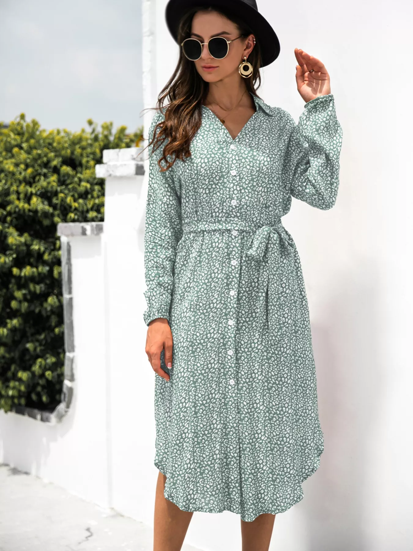 Button Down Printed Long Sleeve Shirt Dress - Image 3