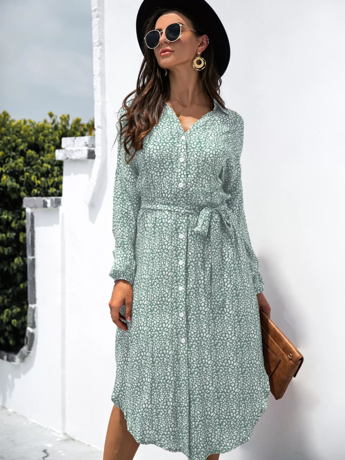 Button Down Printed Long Sleeve Shirt Dress - Image 4
