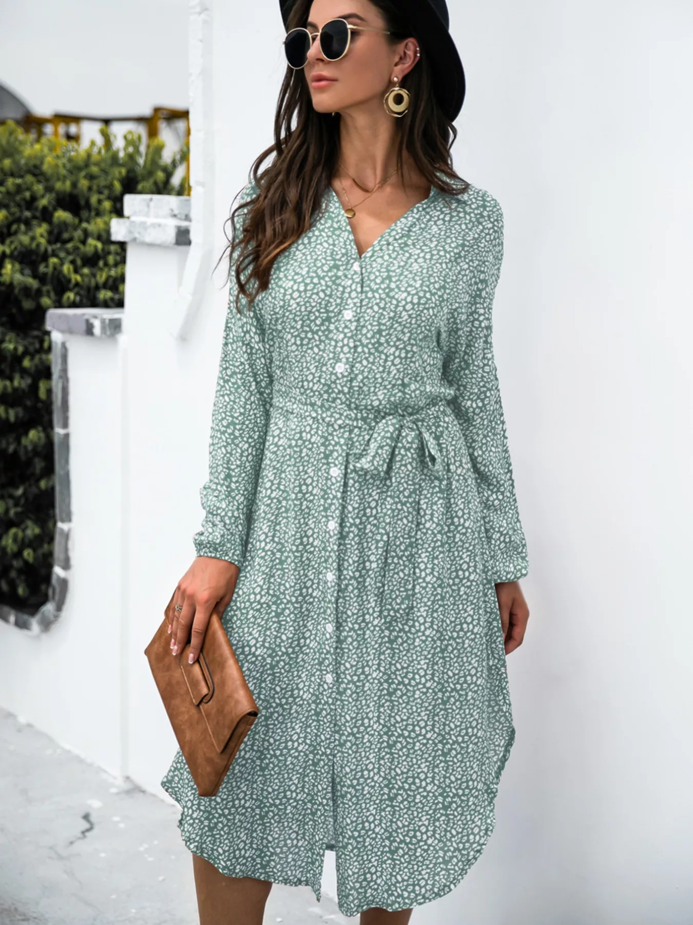 Button Down Printed Long Sleeve Shirt Dress - Image 6