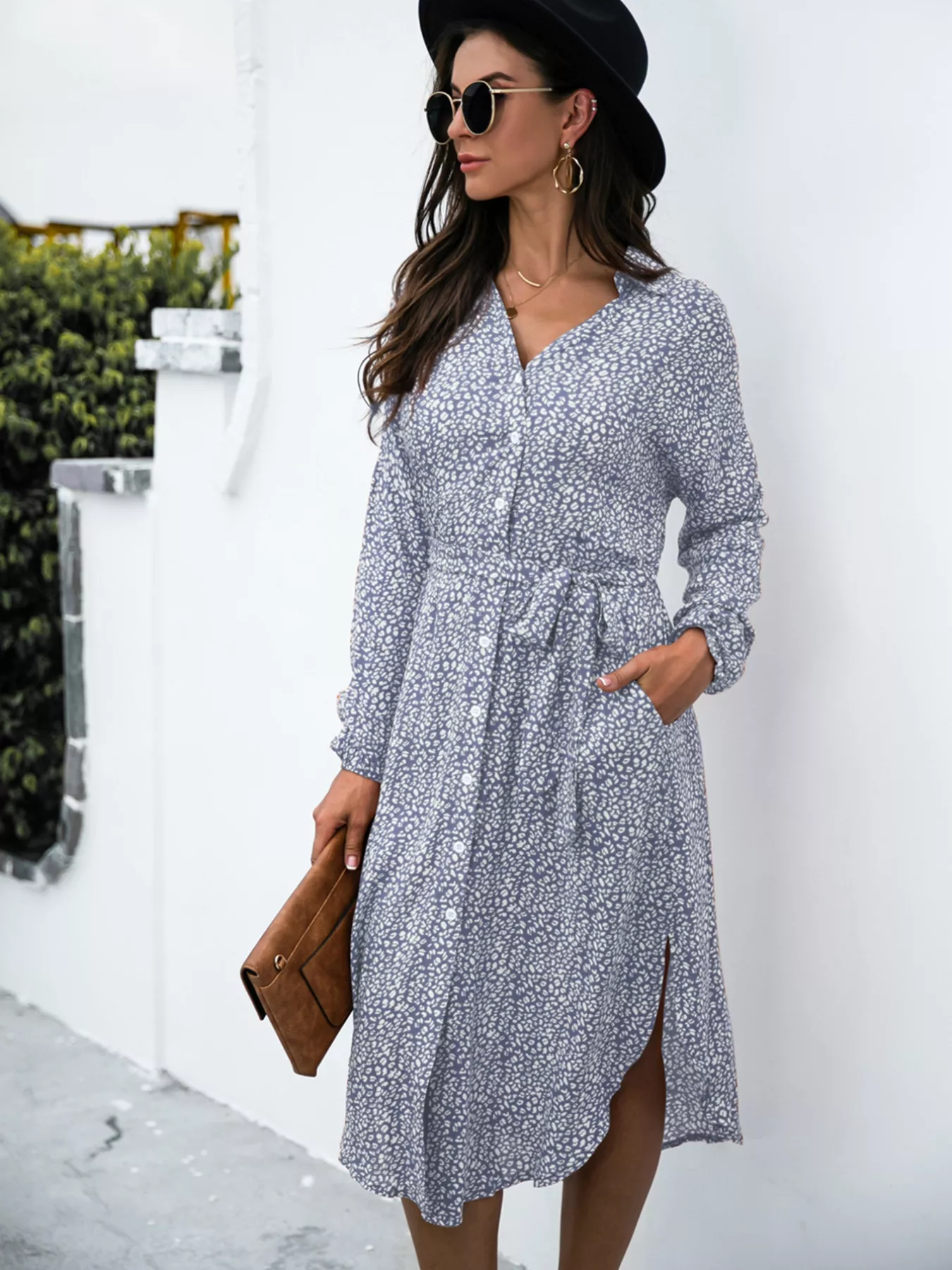 Button Down Printed Long Sleeve Shirt Dress - Image 8