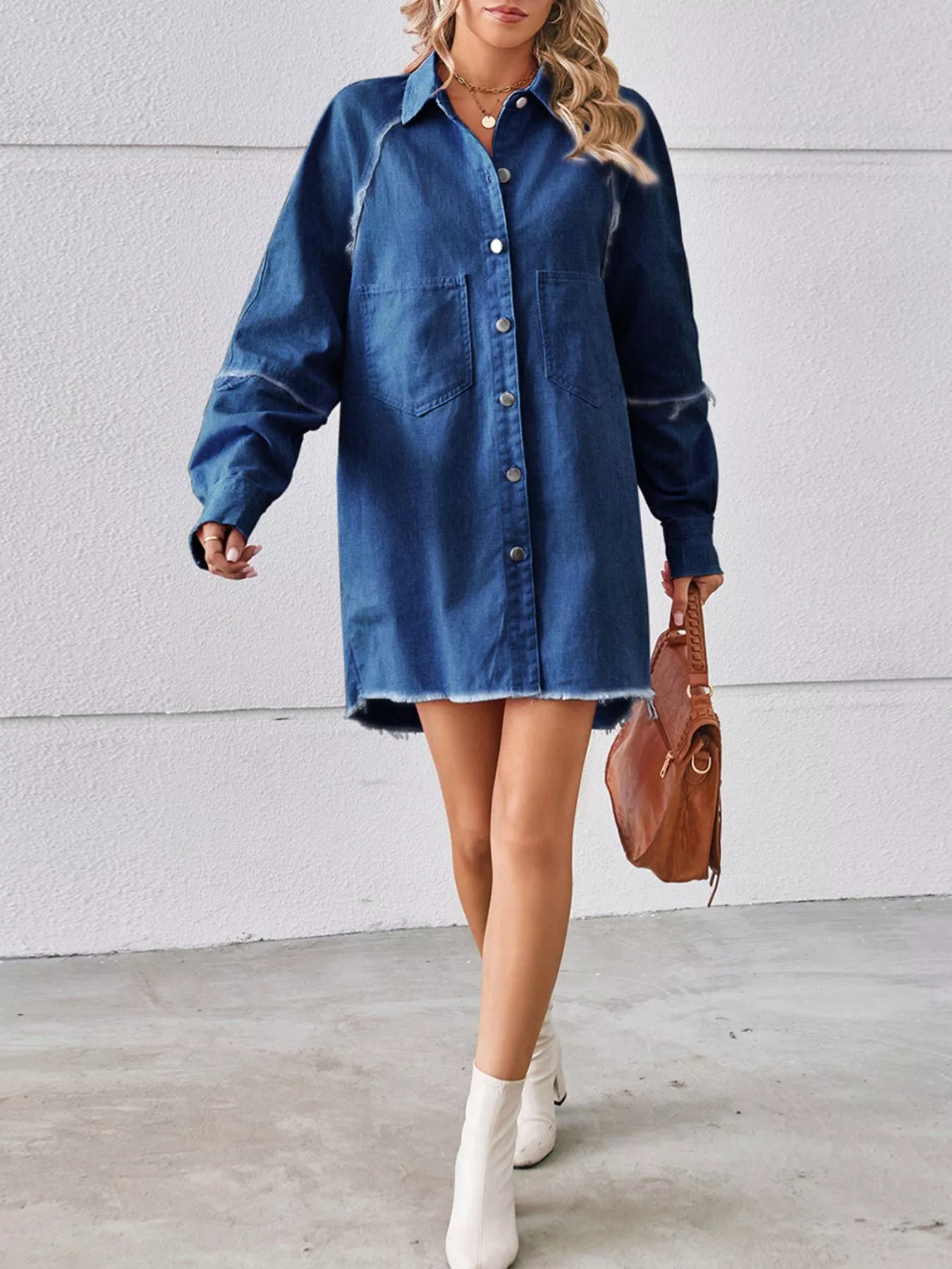 Button-Down Raw Hem Denim Dress - Image 13