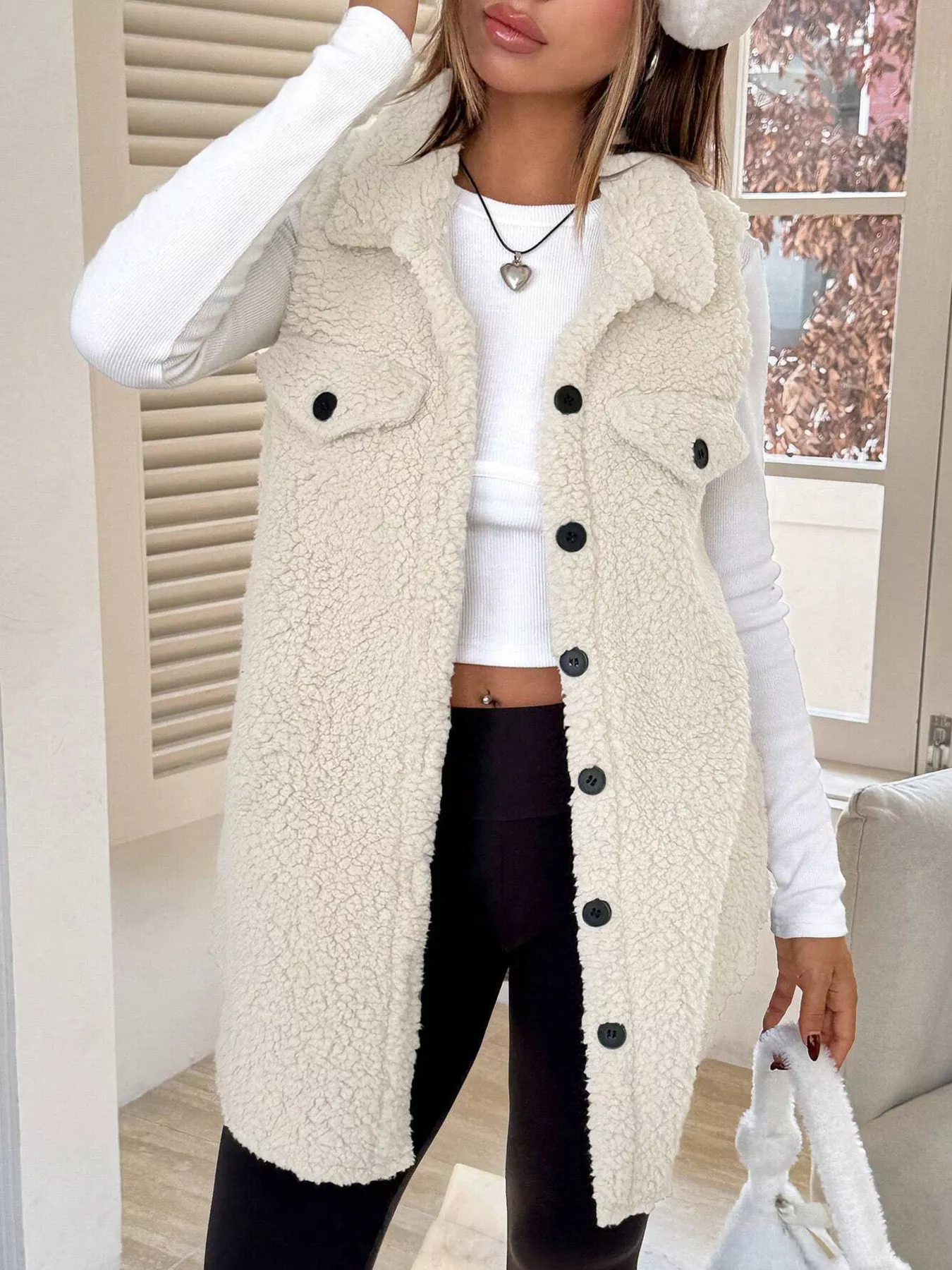 Button-Down Sherpa Fleece Vest Coat - Image 10