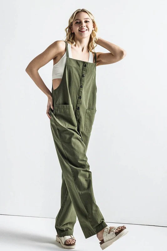 Button Down Sleeveless Overall Jumpsuit - Image 2