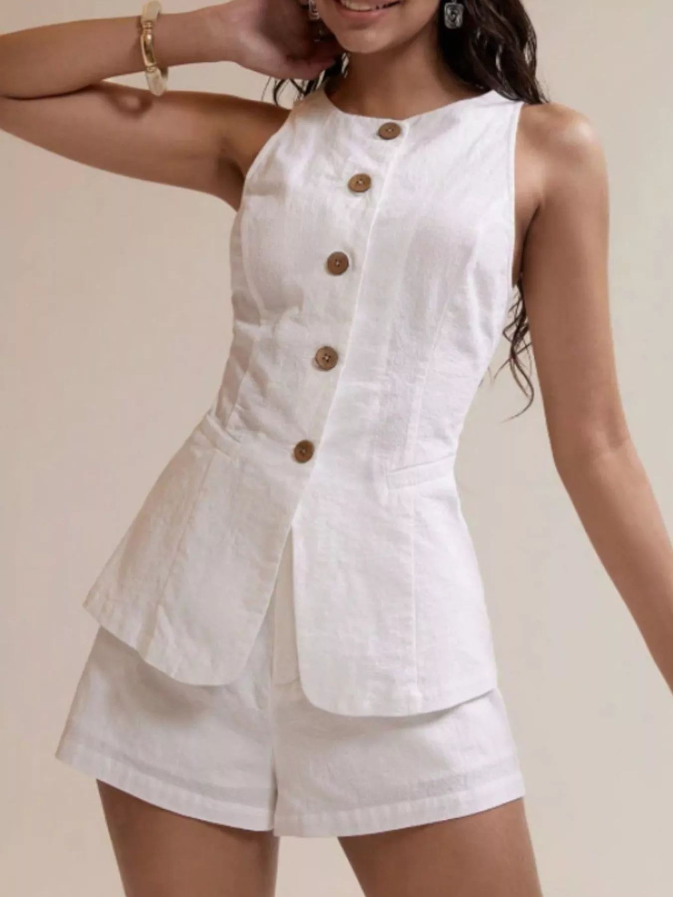 Button-Down Sleeveless Top and Shorts Set - Image 4