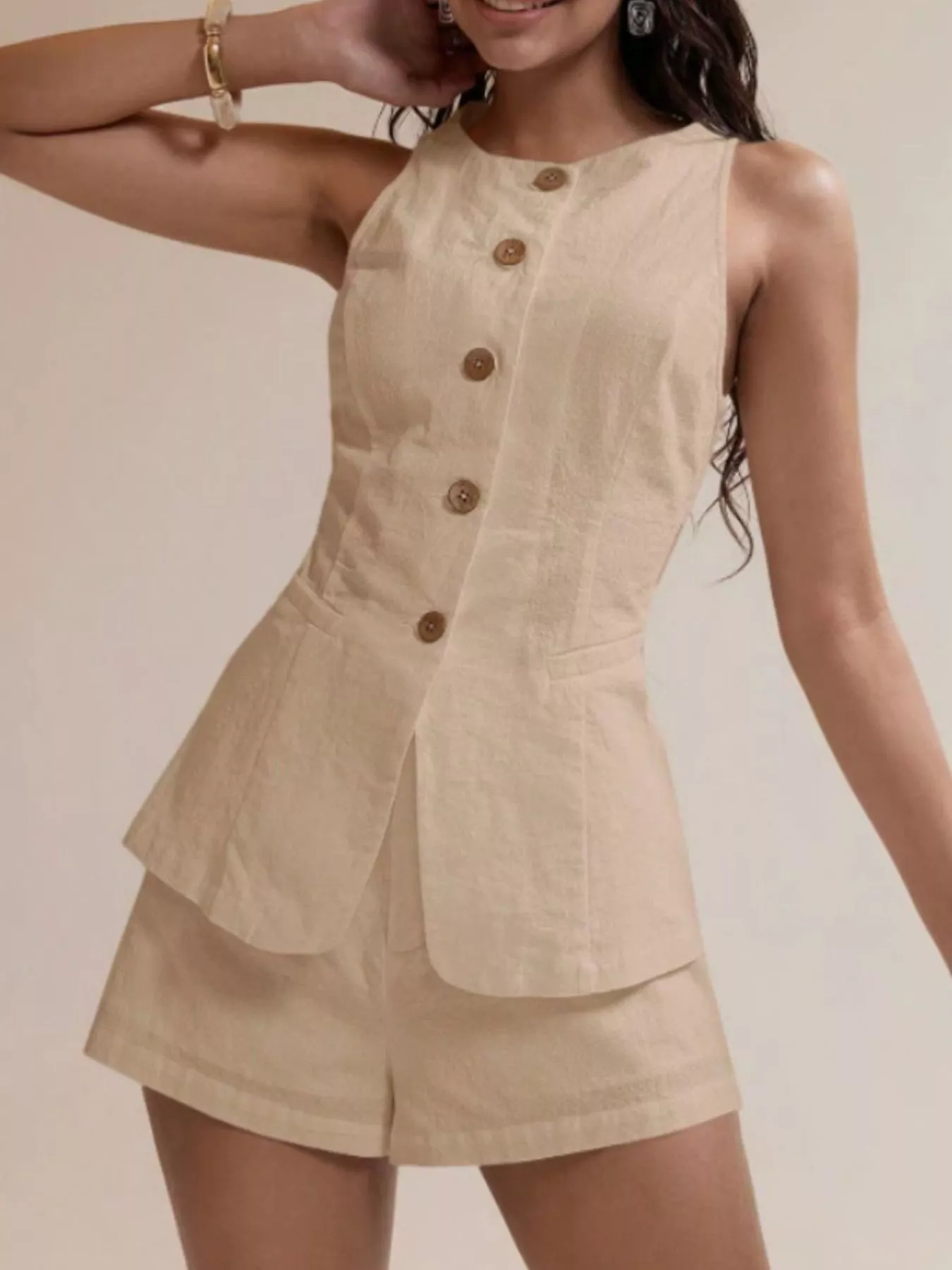 Button-Down Sleeveless Top and Shorts Set - Image 6