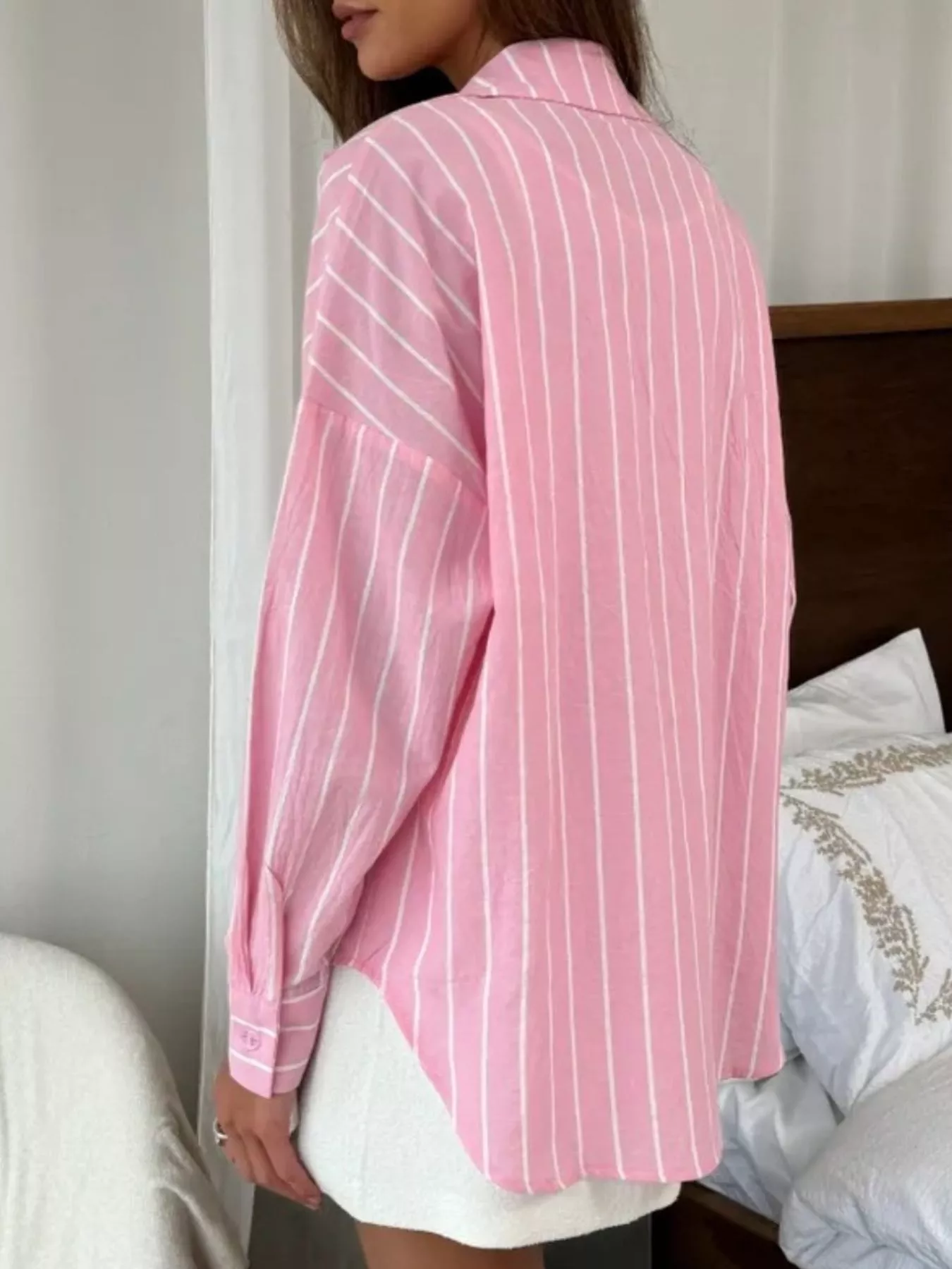 Button Down Striped Collared Neck Long Sleeve Shirt - Image 8