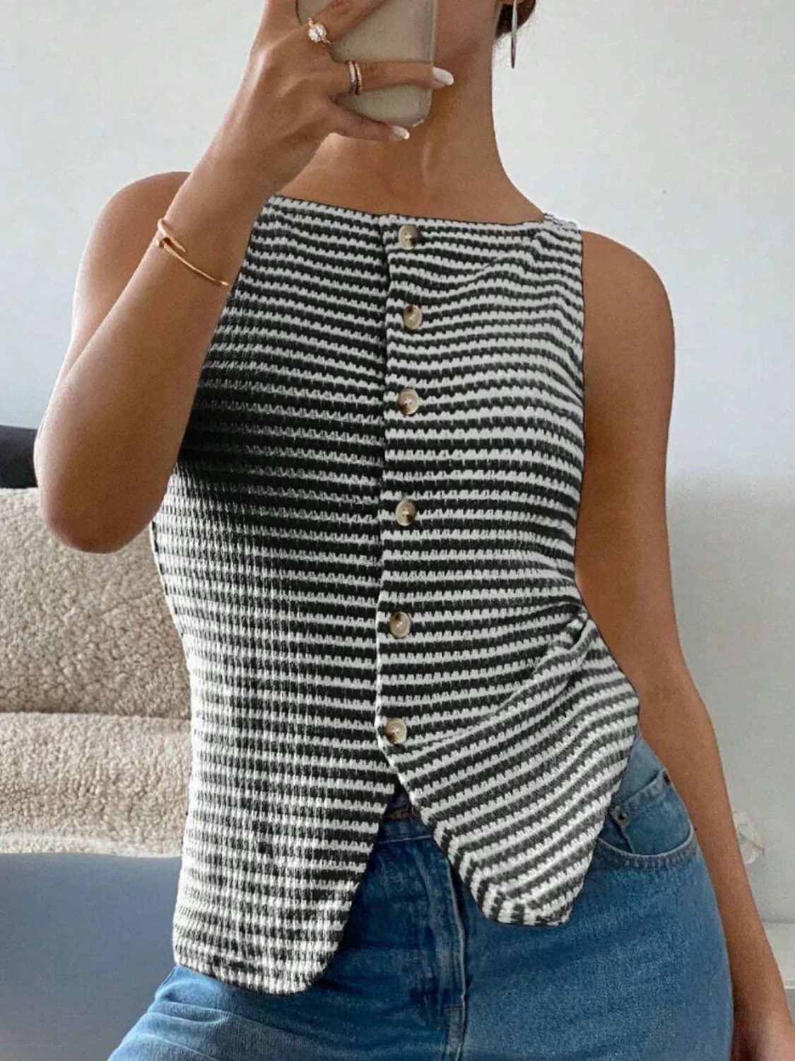 Button Down Striped Tank - Image 15