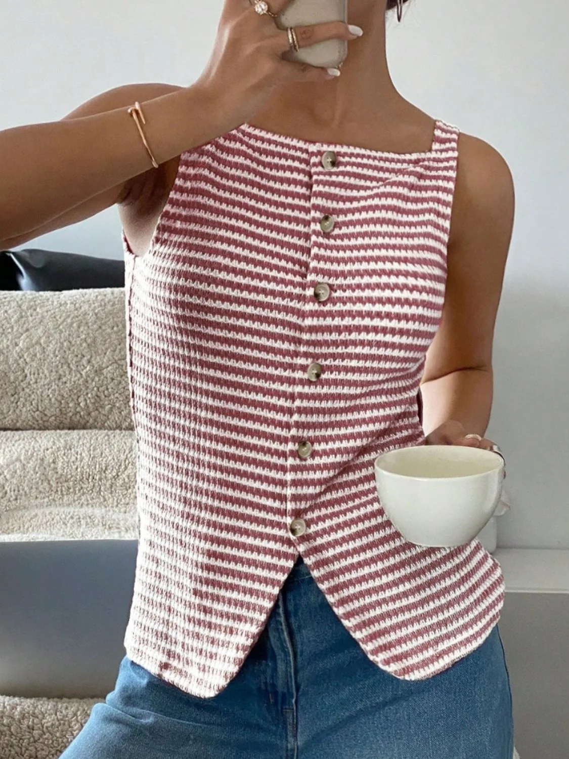 Button Down Striped Tank - Image 2