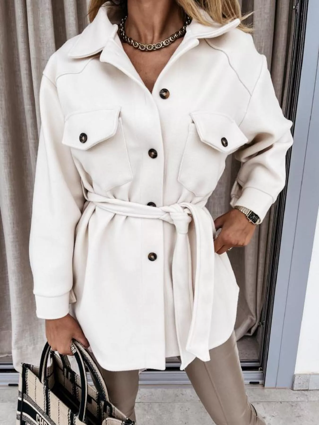 Button-Down Tie Waist Coat - Image 4