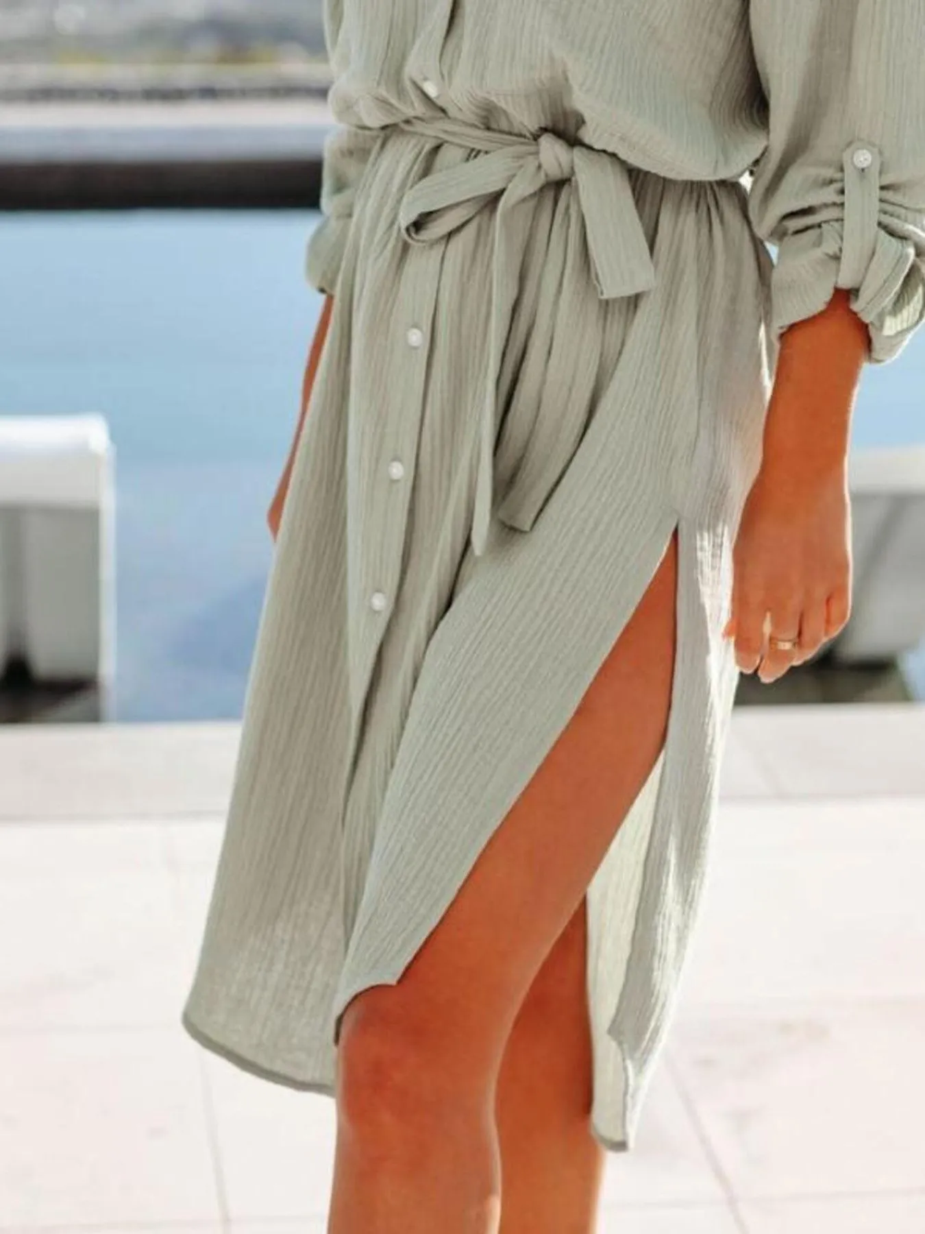 Button Down Tie Waist Shirt Dress - Image 10