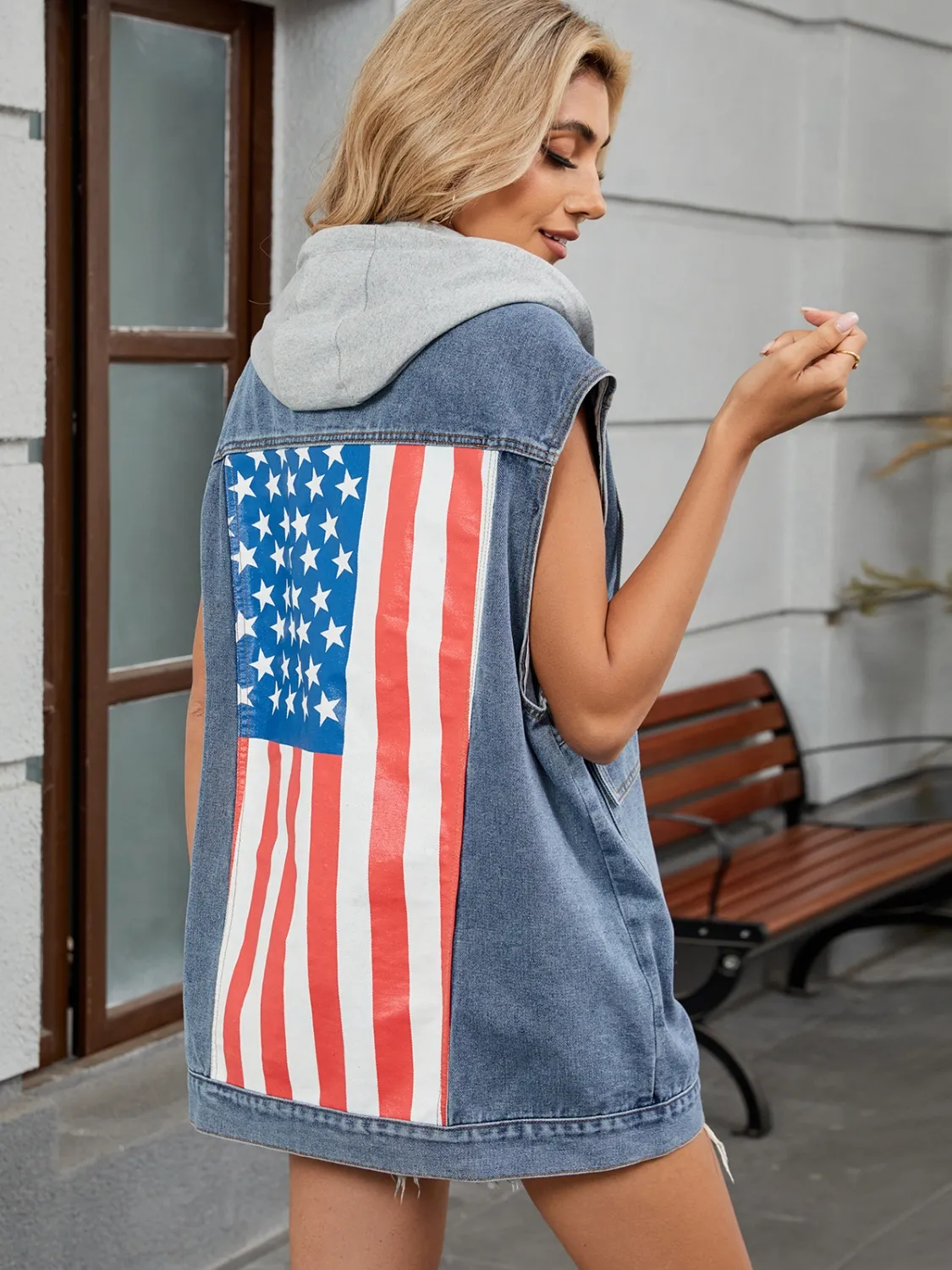 Button Down US Flag Denim Vest - Image 4