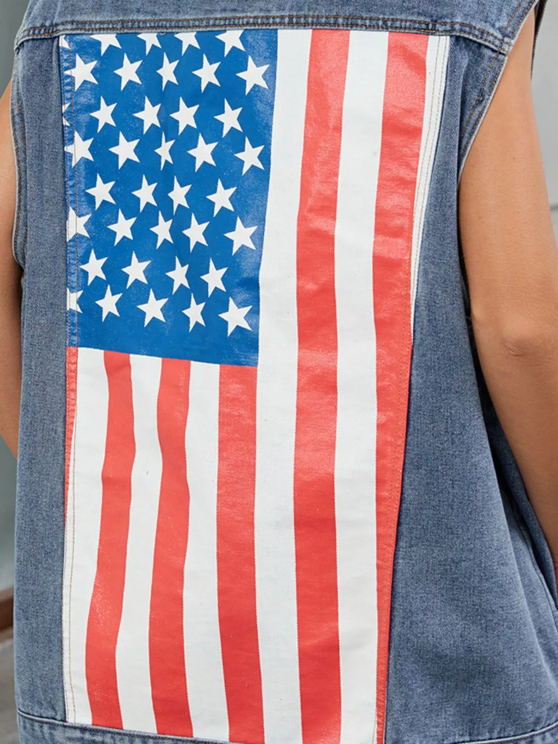 Button Down US Flag Denim Vest - Image 7