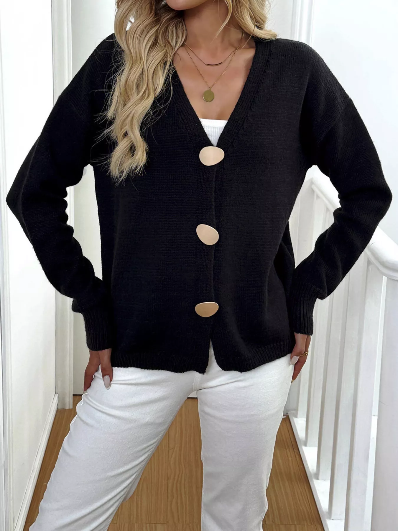 Button-Down V-Neck Cardigan - Image 8