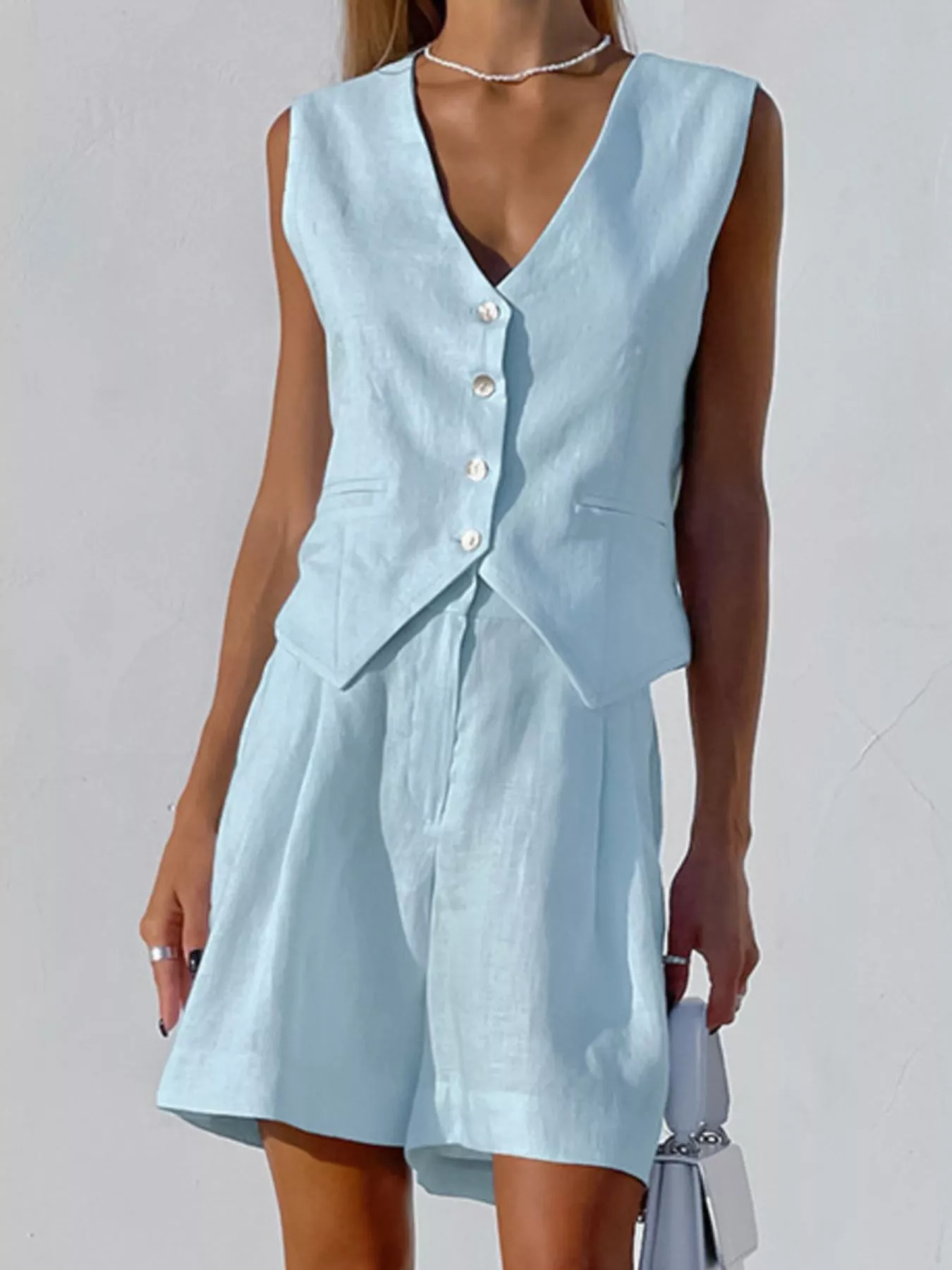 Button Down Vest and Shorts Set - Image 3