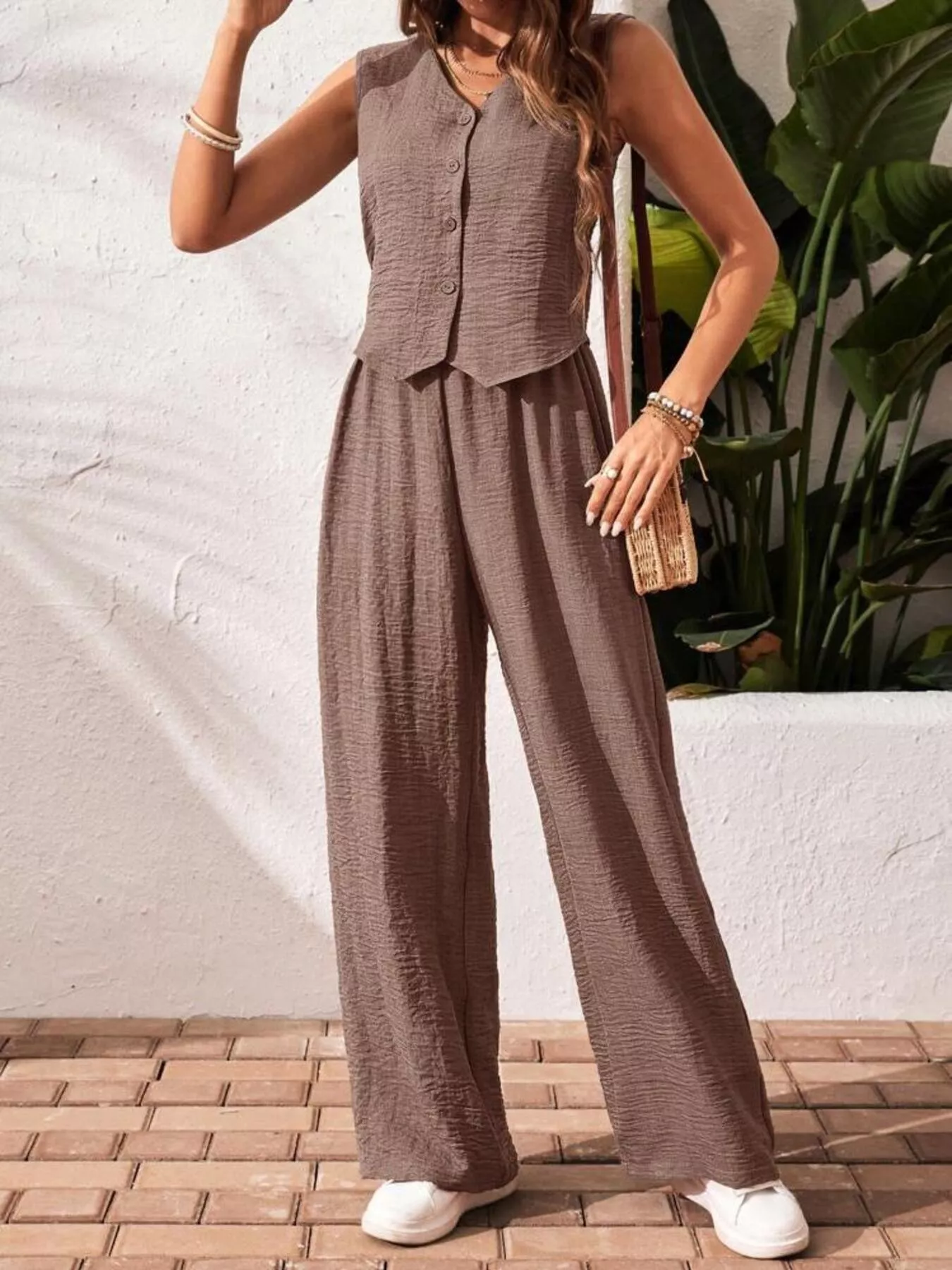 Button-Down Vest & Wide Leg Pants Set - Image 15
