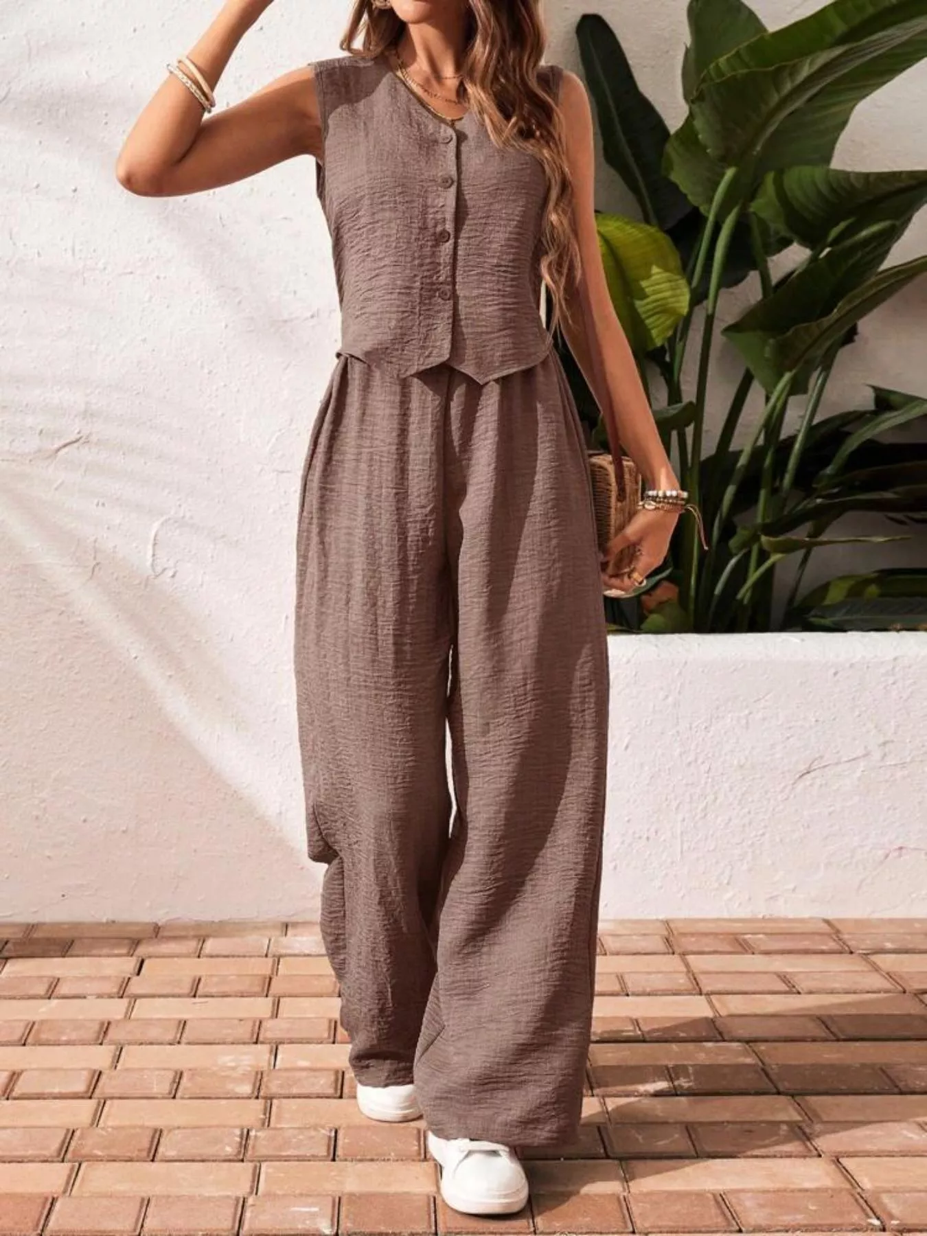 Button-Down Vest & Wide Leg Pants Set - Image 16