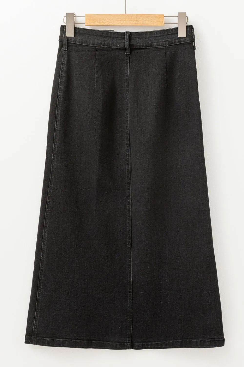 Button Fly Side Split Denim Midi Skirt - Image 10