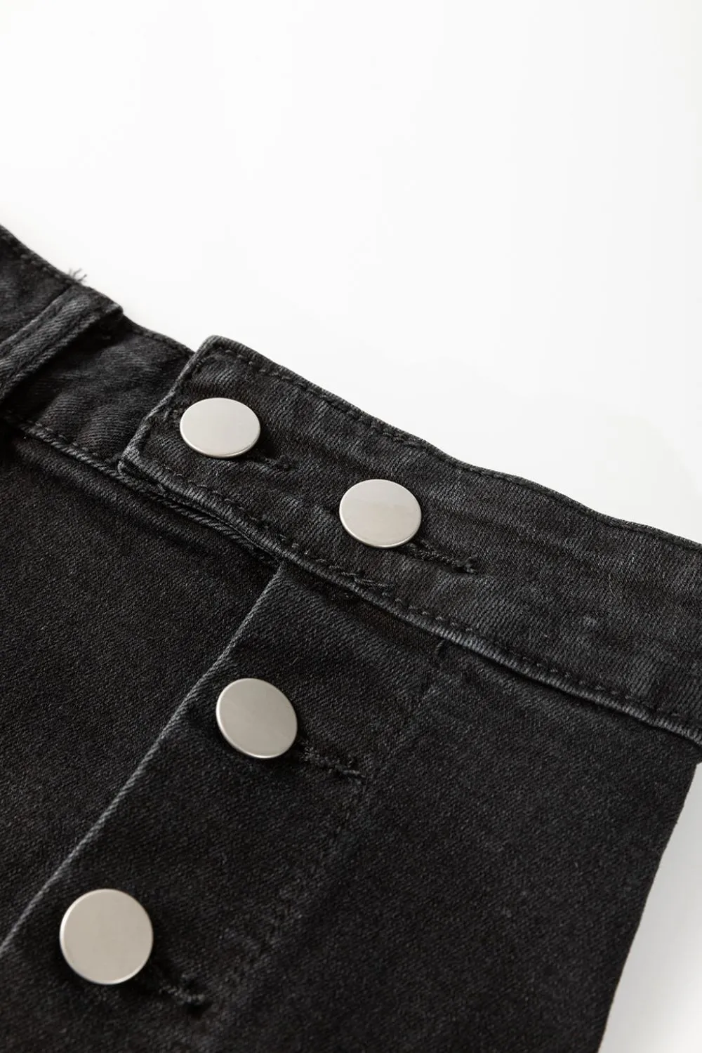 Button Fly Side Split Denim Midi Skirt - Image 11