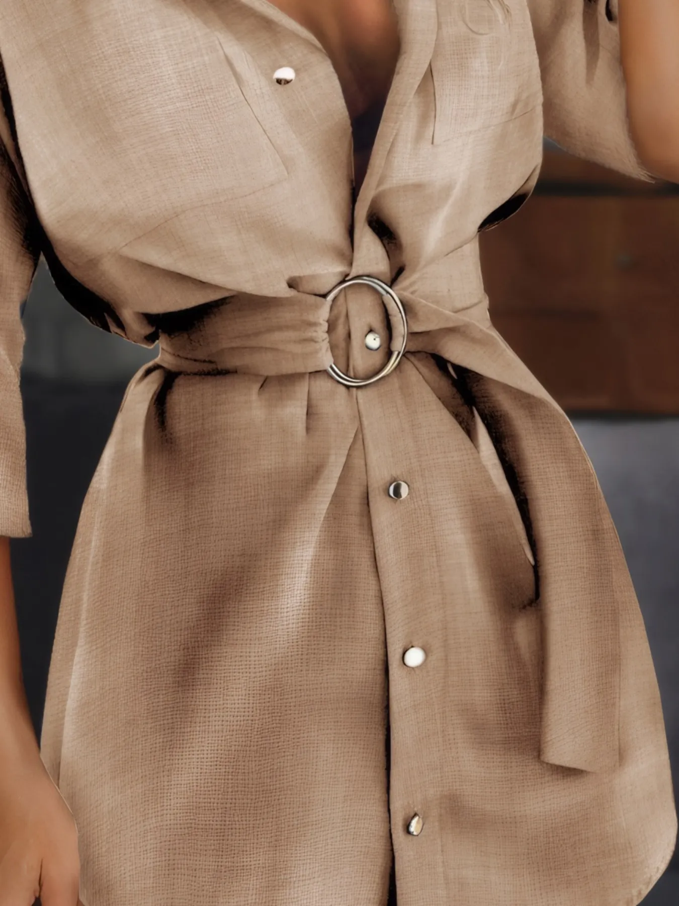 Button-Front Belted Shirt Dress - Image 2