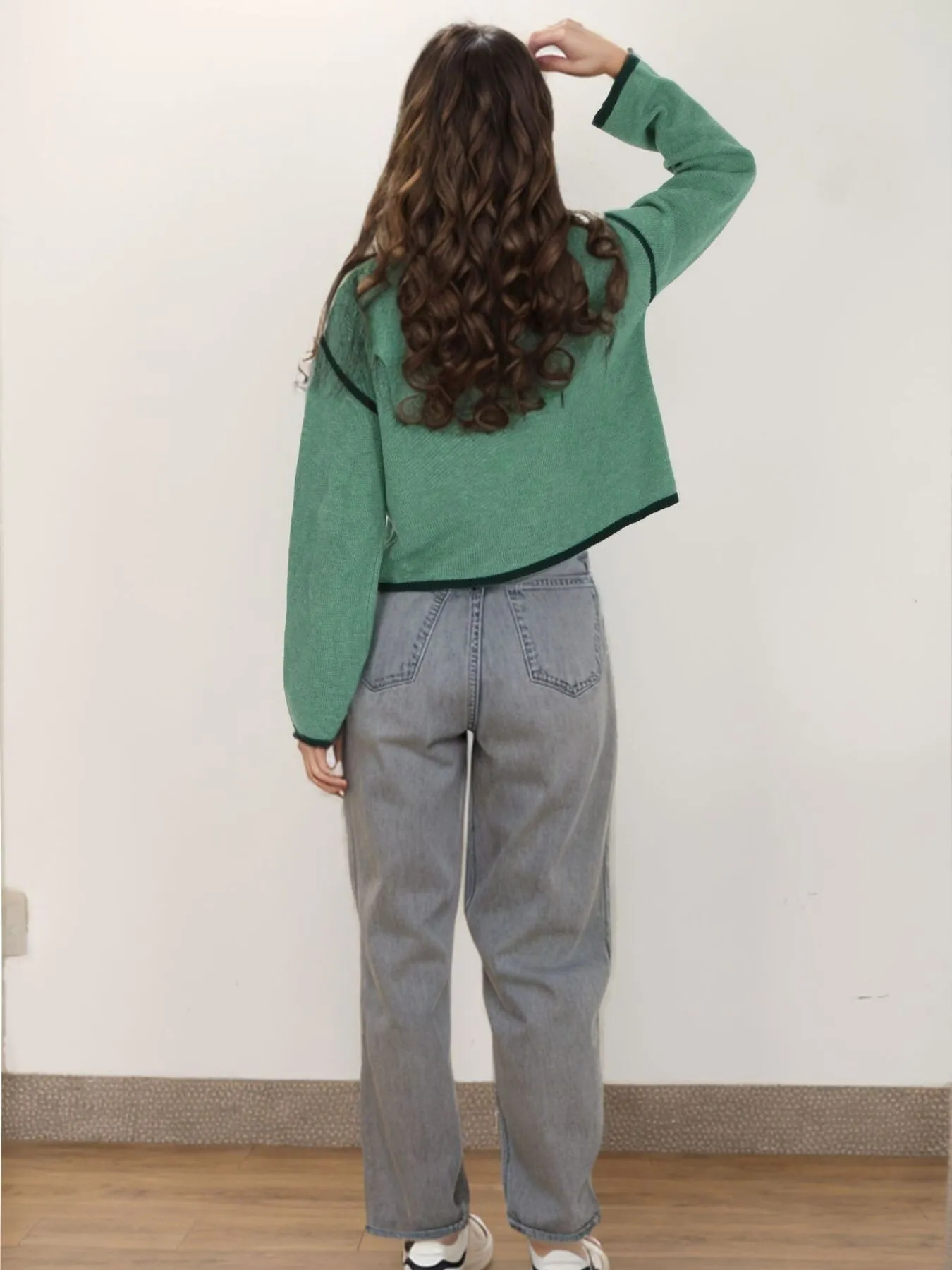 Button-Front Cardigan with Contrast Trim - Image 3