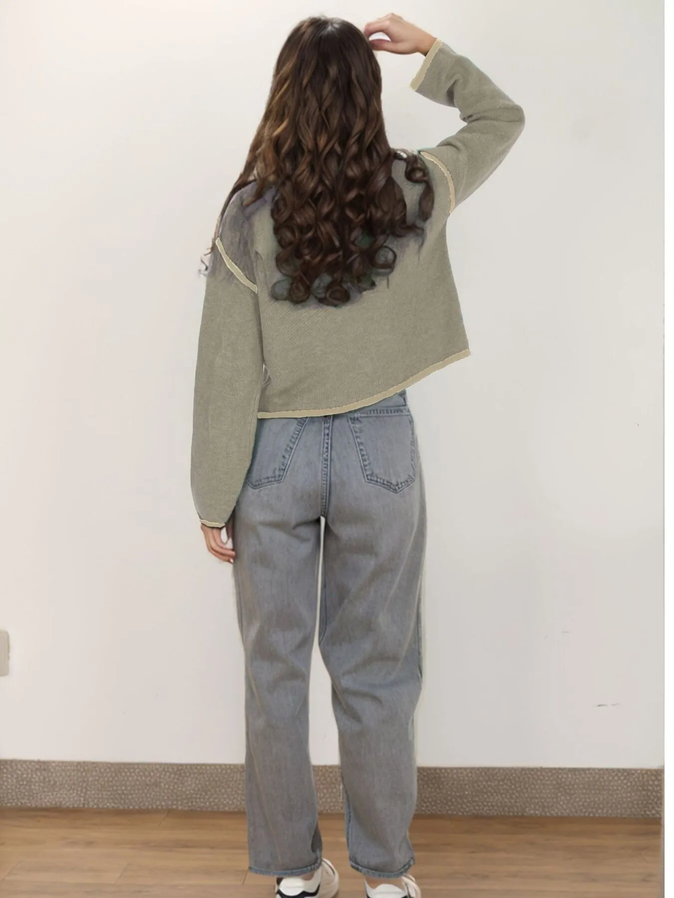 Button-Front Cardigan with Contrast Trim - Image 9