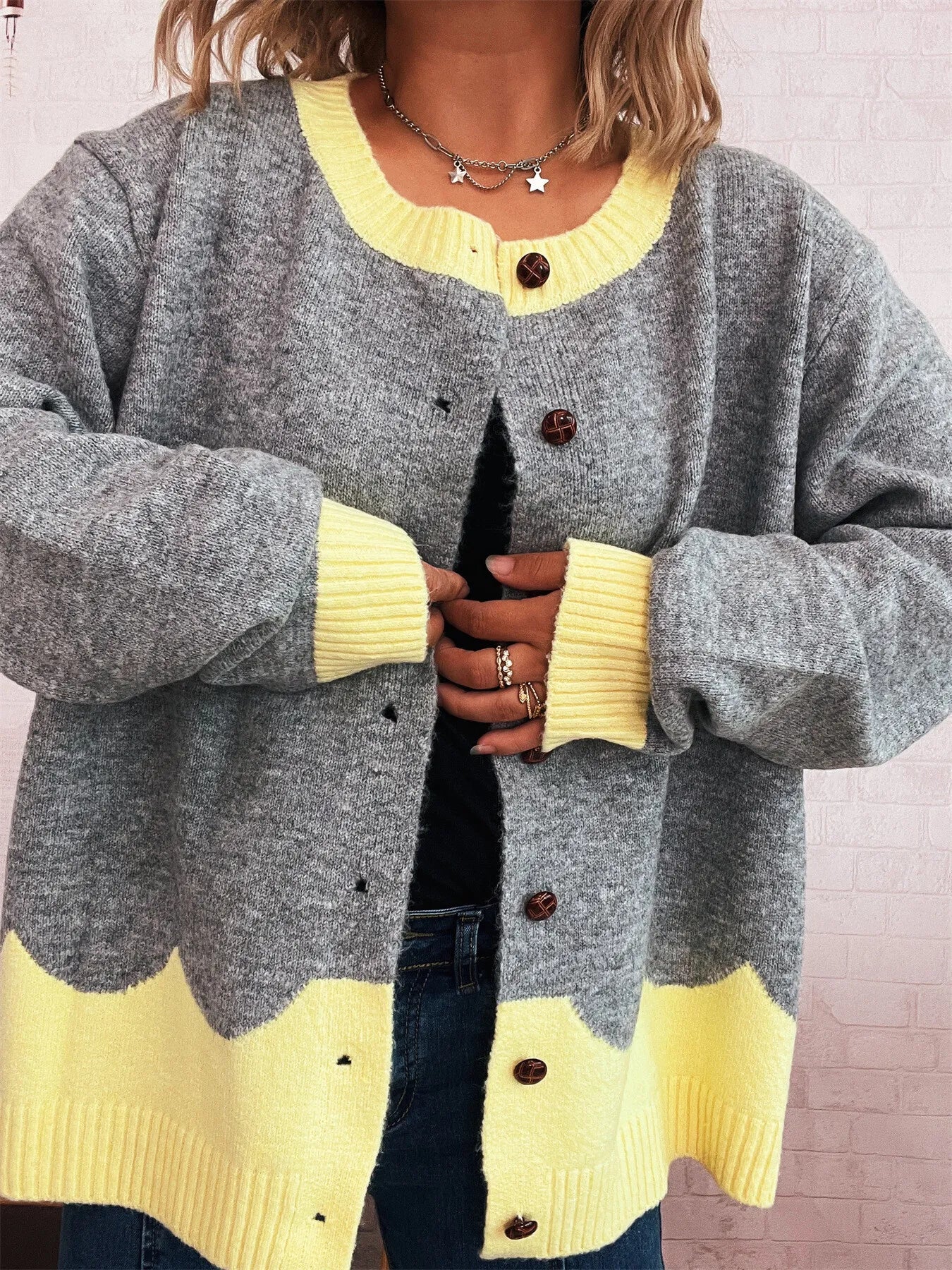 Button-Front Contrast Trim Cardigan - Image 17