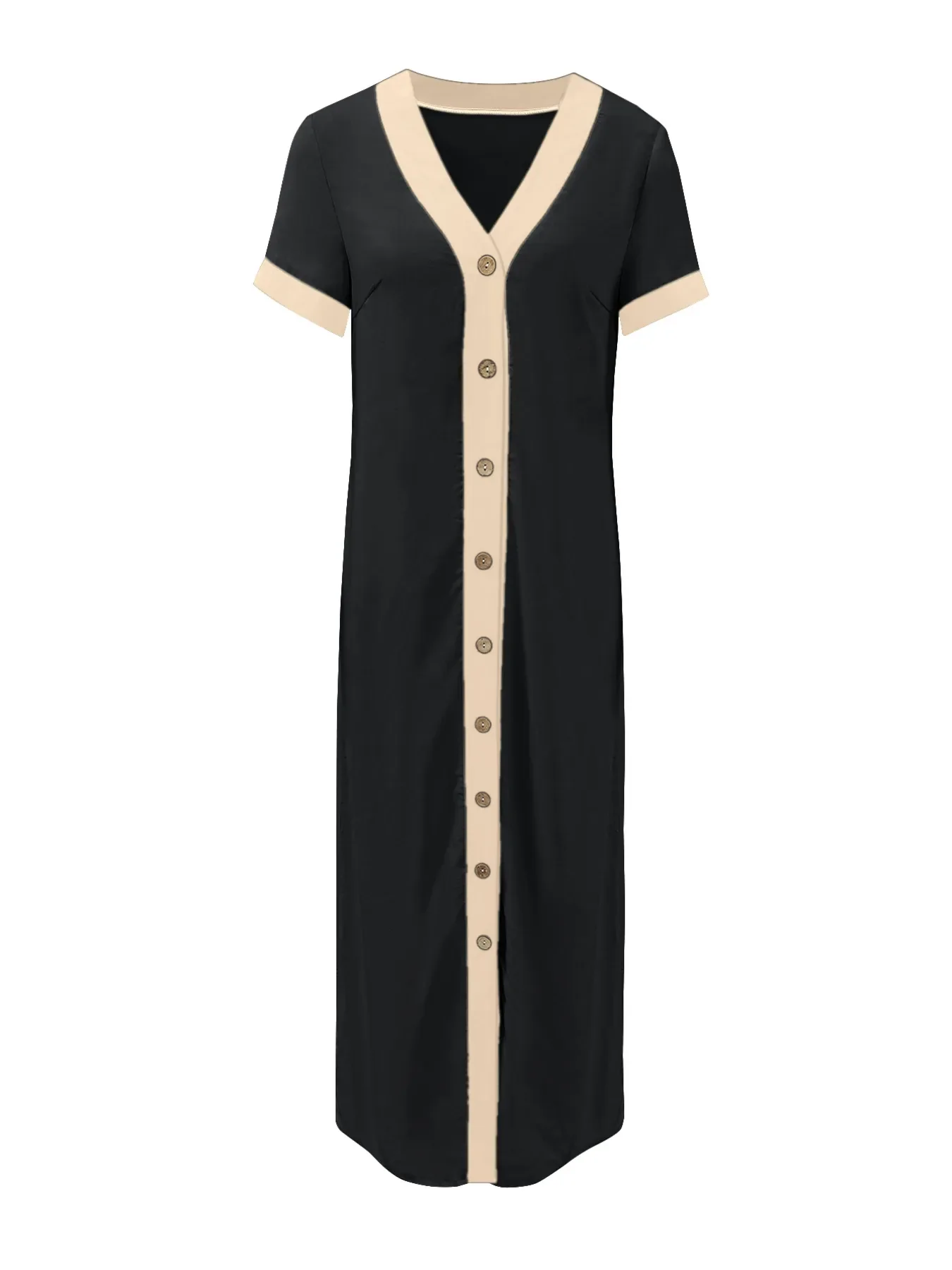 Button-Front Contrast Trim Midi Dress - Image 16