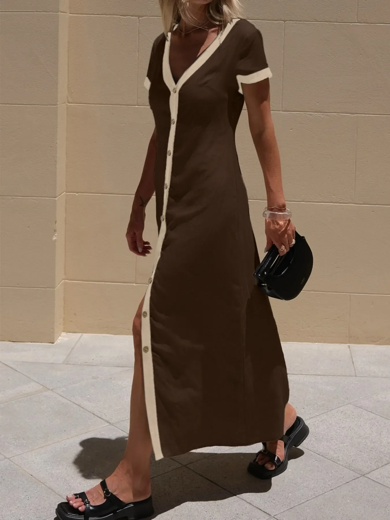 Button-Front Contrast Trim Midi Dress - Image 22