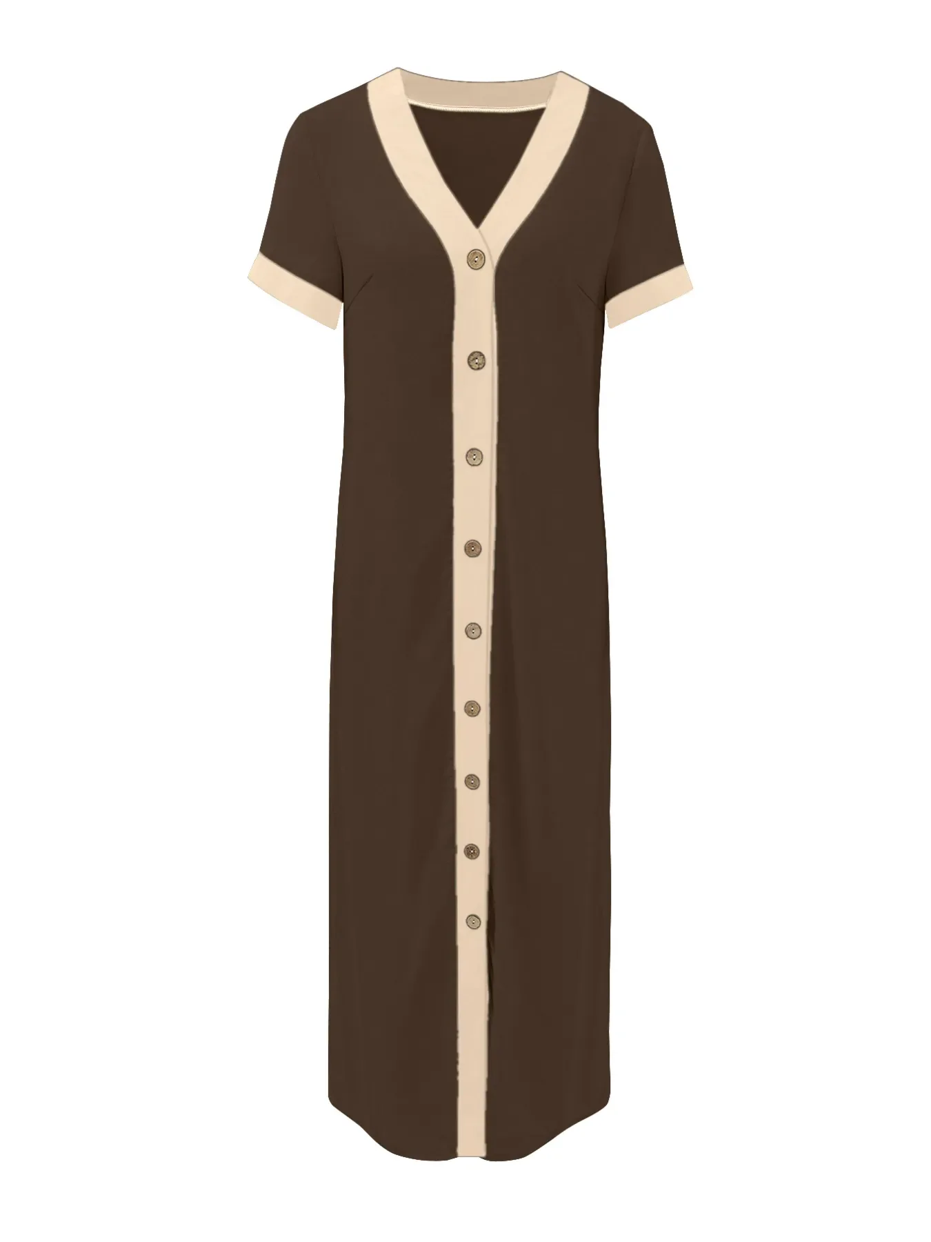 Button-Front Contrast Trim Midi Dress - Image 25